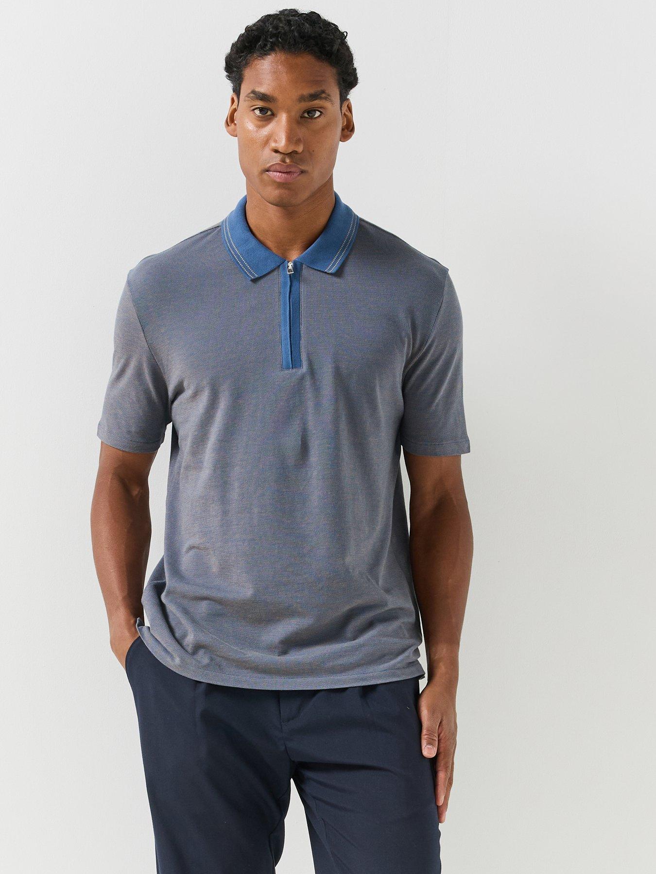 PS PAUL SMITH Mens Regular Fit Zip Neck Knitted Polo Shirt, Blue, Size Xl, Men