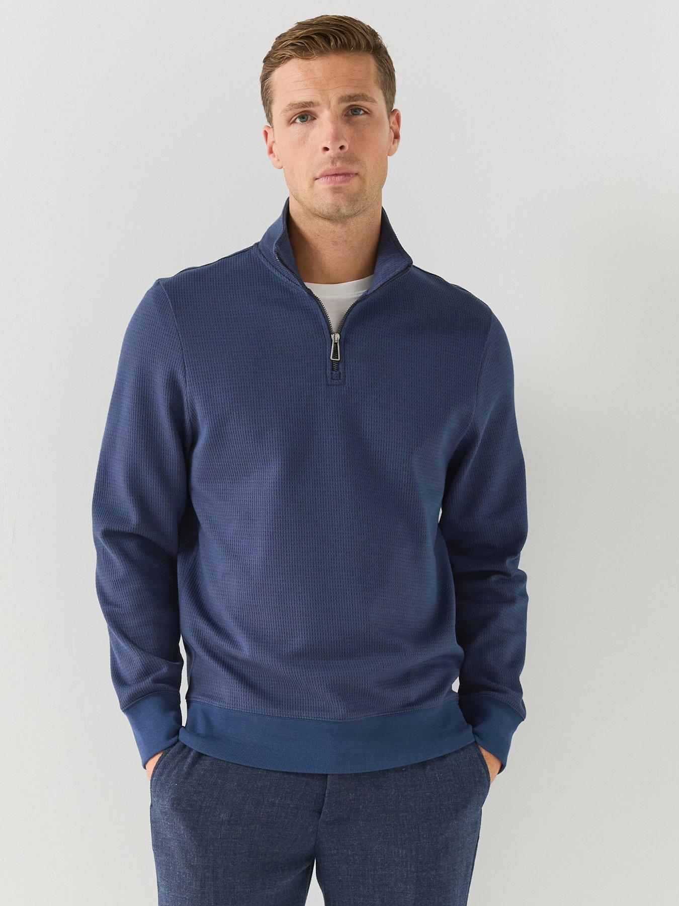 Ps Paul Smith Mens Half Zip Textured Knitted Jumper - Blue