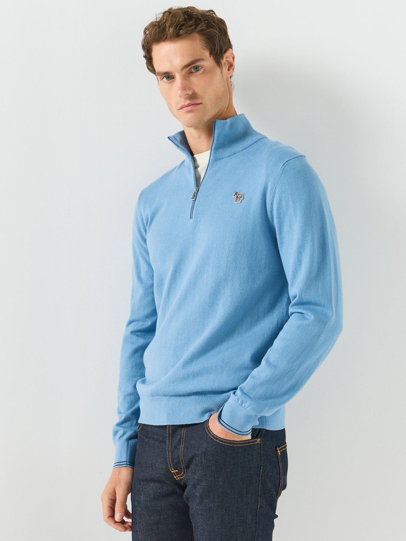 PS PAUL SMITH Zebra Zip Knitted Jumper, Blue, Size L, Men