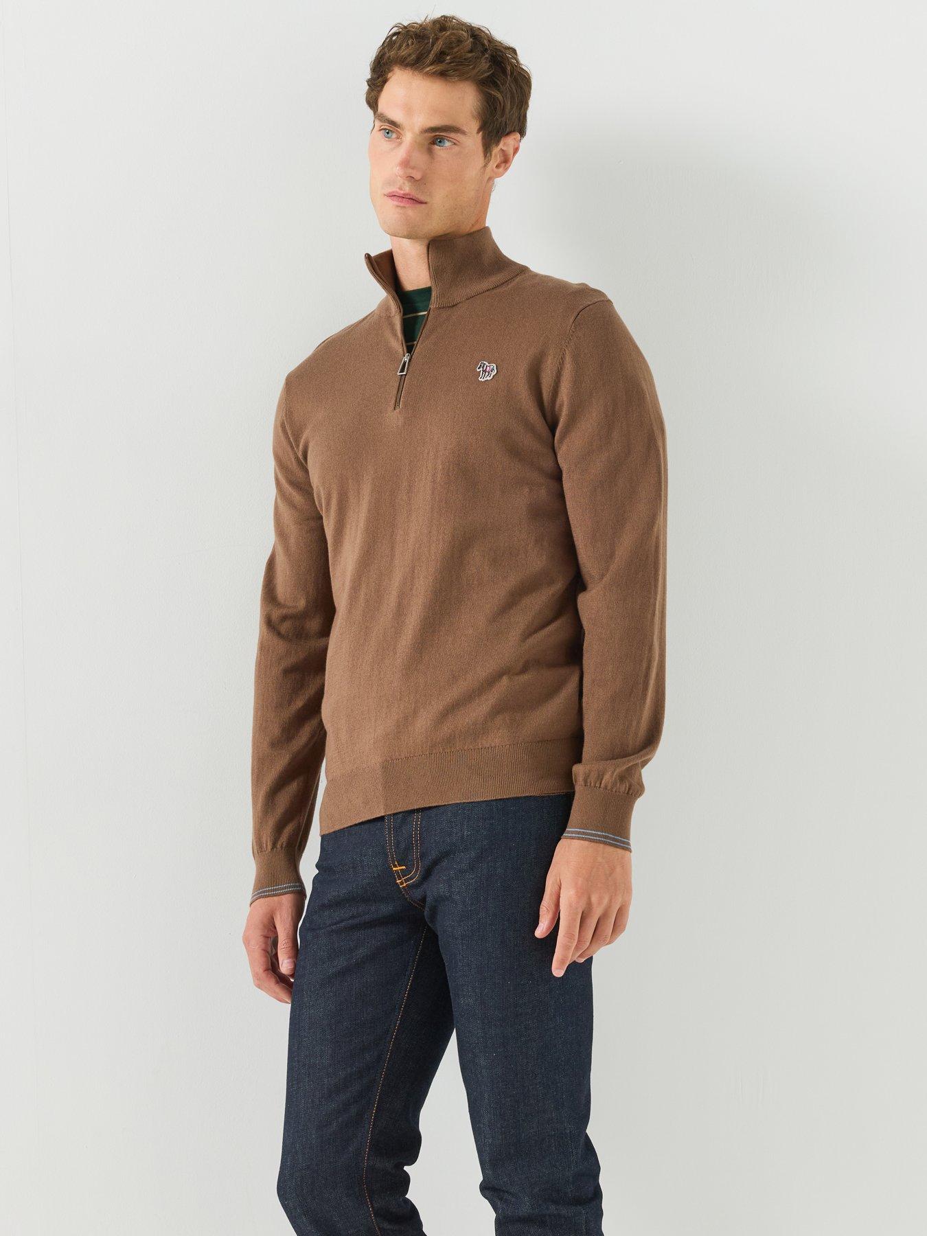 PS PAUL SMITH Zebra Zip Knitted Jumper, Brown, Size Xl, Men