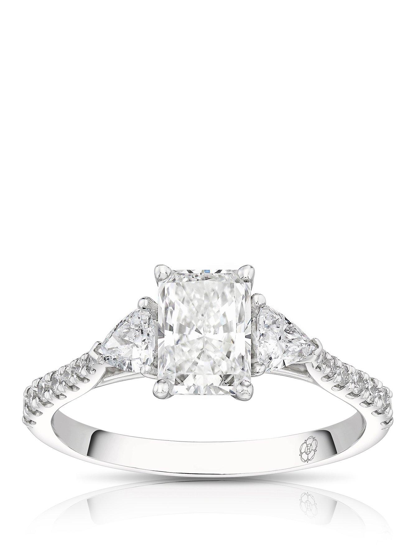 Harriet Platinum Radiant Trilogy Stone Set Shoulders 140Ct Lab Grown Diamond Ring - Silver