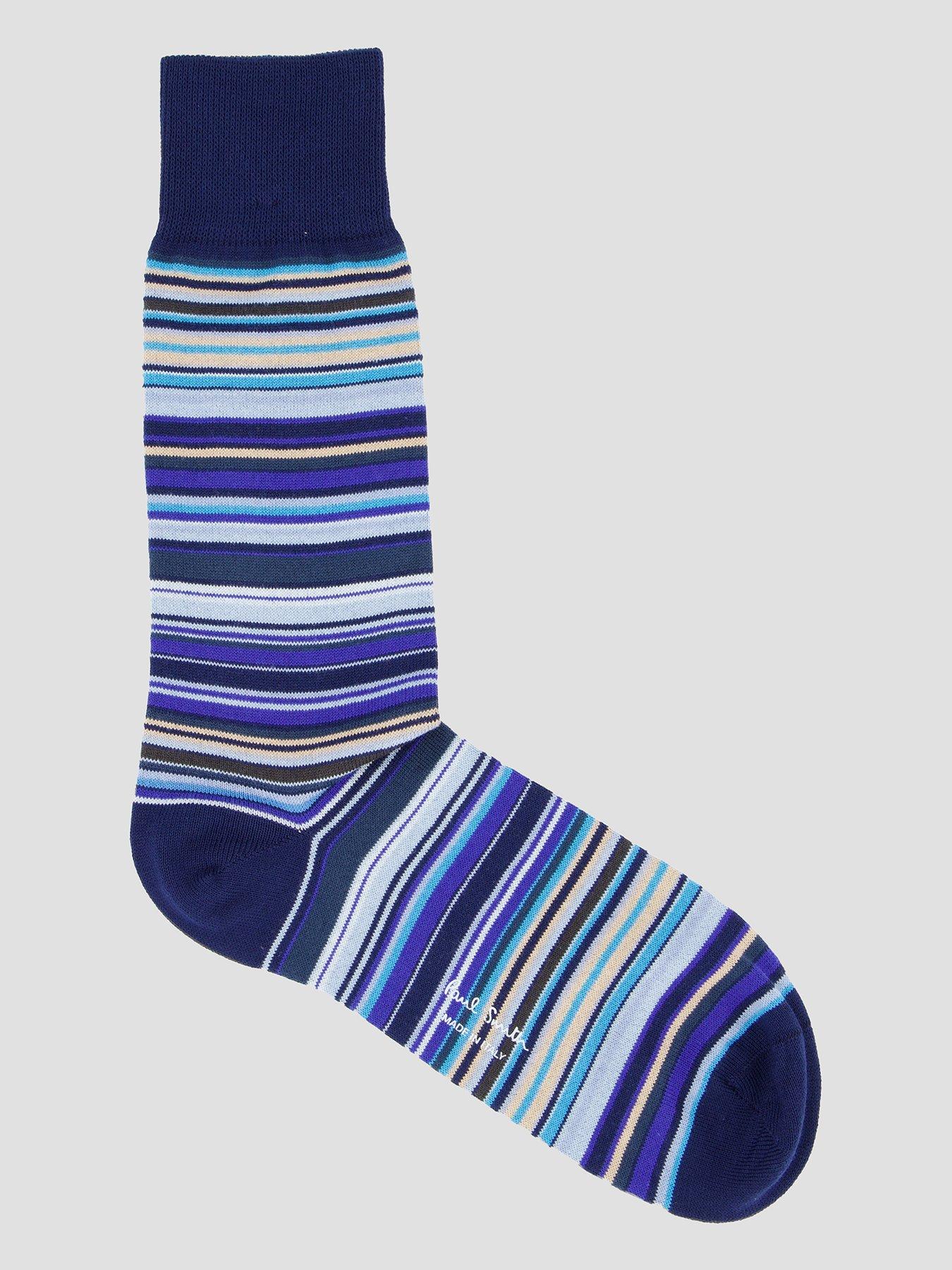 PS PAUL SMITH Single Signature Stripe Crew Socks, Blue, Men