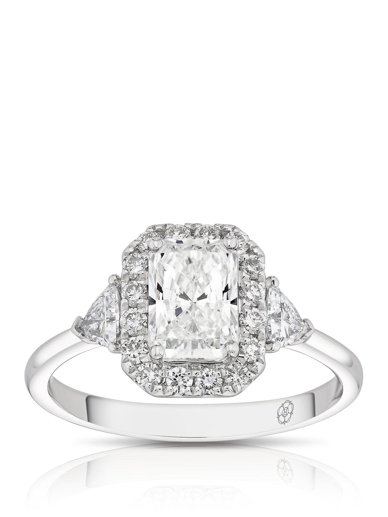 Harriet Harriet Platinum Radiant Halo Trilogy & Trillion Set Shoulders 1.50ct Lab Grown Diamond Ring