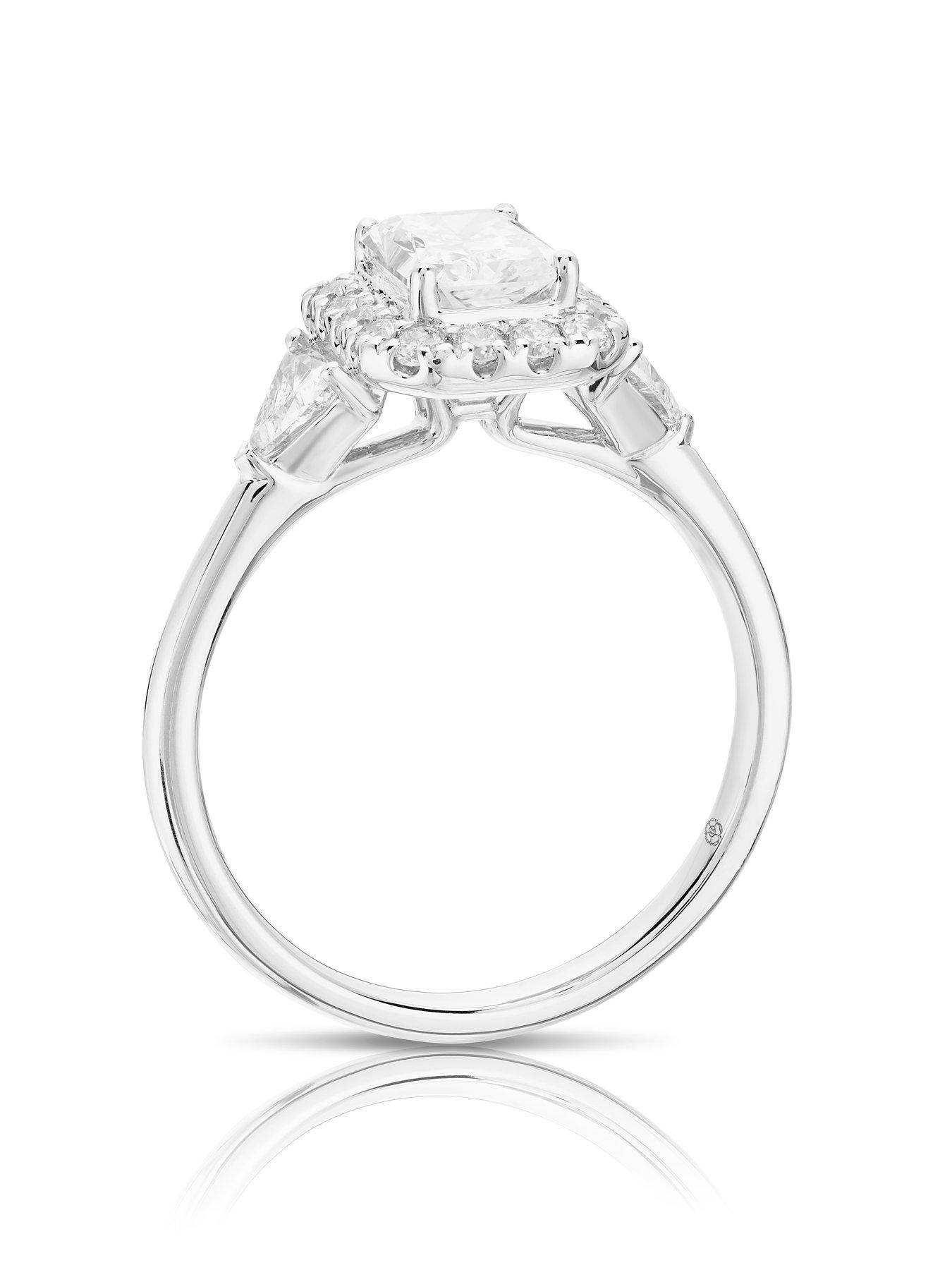 Image 3 of 6 of Harriet Platinum Radiant Halo Trilogy Trillion Set Shoulders Lab Grown Diamond Ring