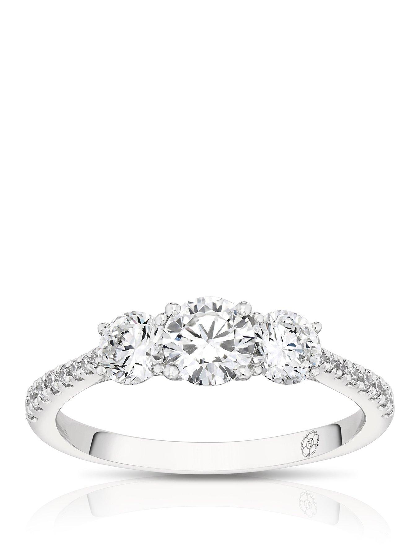 Image 1 of 7 of Harriet Platinum Round Trilogy Stone Set Shoulders 1ct Lab Grown Diamond Ring