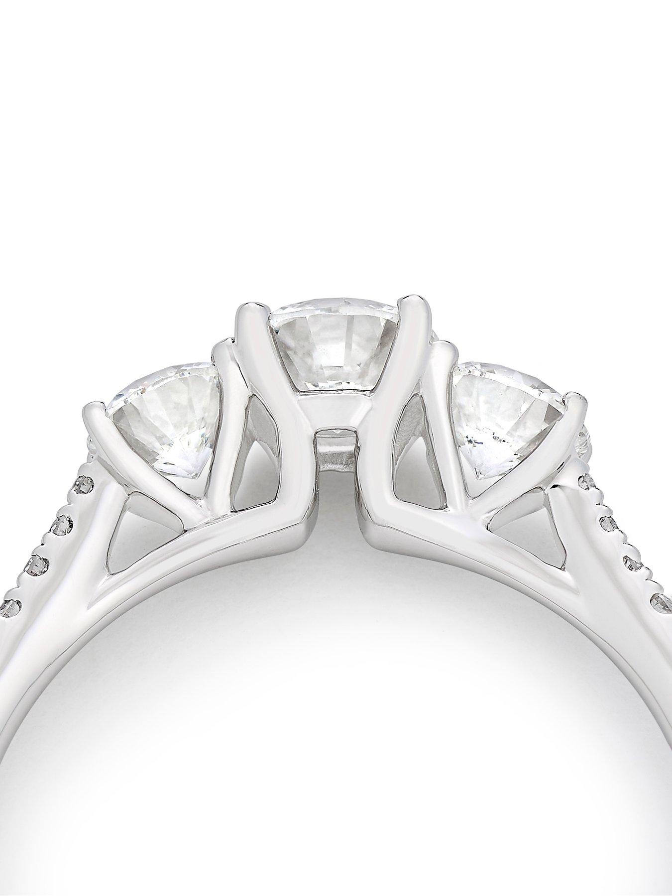 Image 4 of 7 of Harriet Platinum Round Trilogy Stone Set Shoulders 1ct Lab Grown Diamond Ring