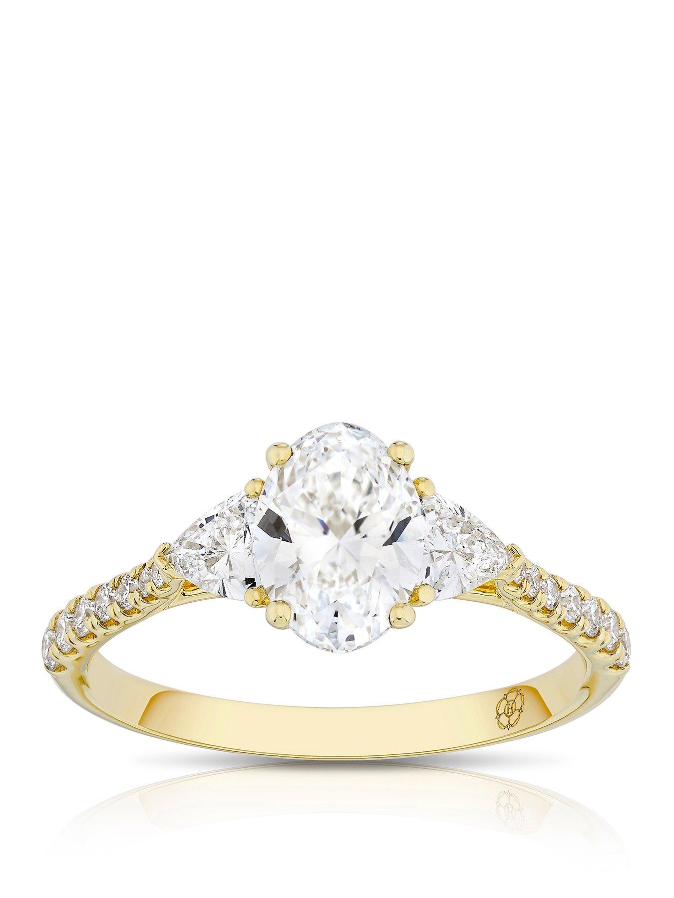 Harriet 14ct Yellow Gold Oval Trilogy  Stone Set Shoulders 1.40ct Lab Grown Diamond Ring