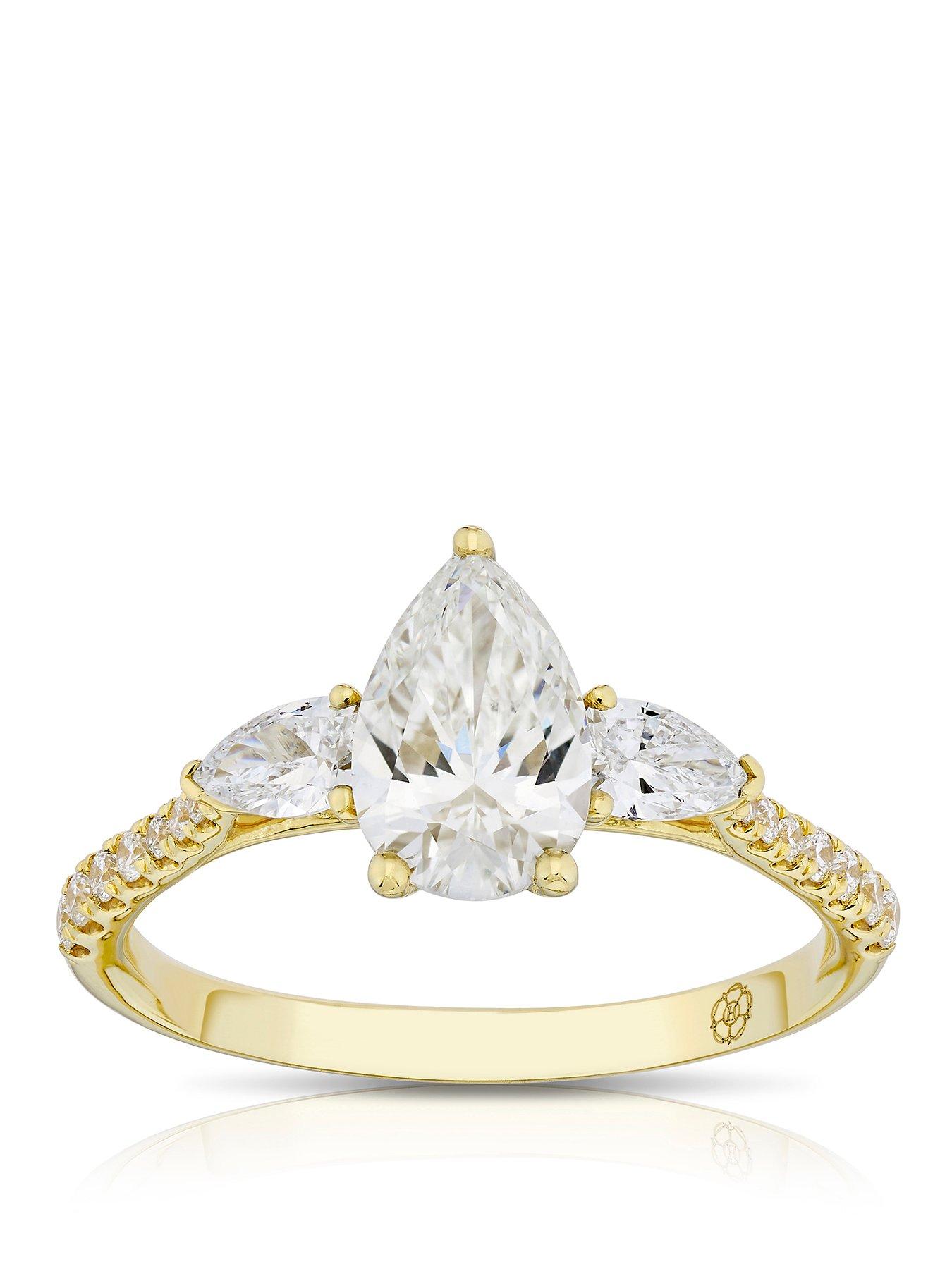 Harriet 14Ct Pear Trilogy Stone Set Shoulders 140Ct Lab Grown Diamond Ring - Gold