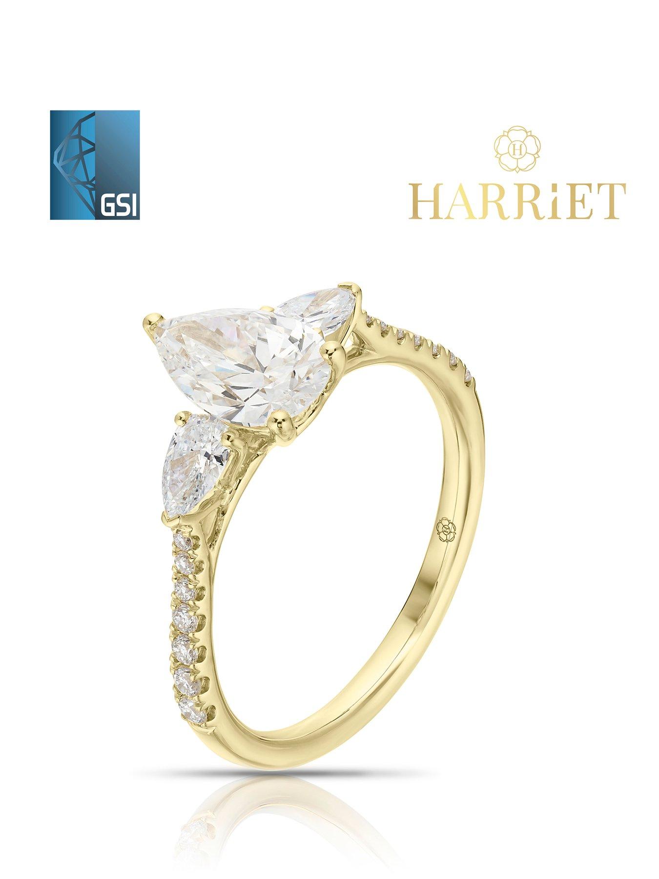 Image 2 of 7 of Harriet 14Ct Gold Pear Trilogy Stone Set Shoulders Lab Grown Diamond Ring