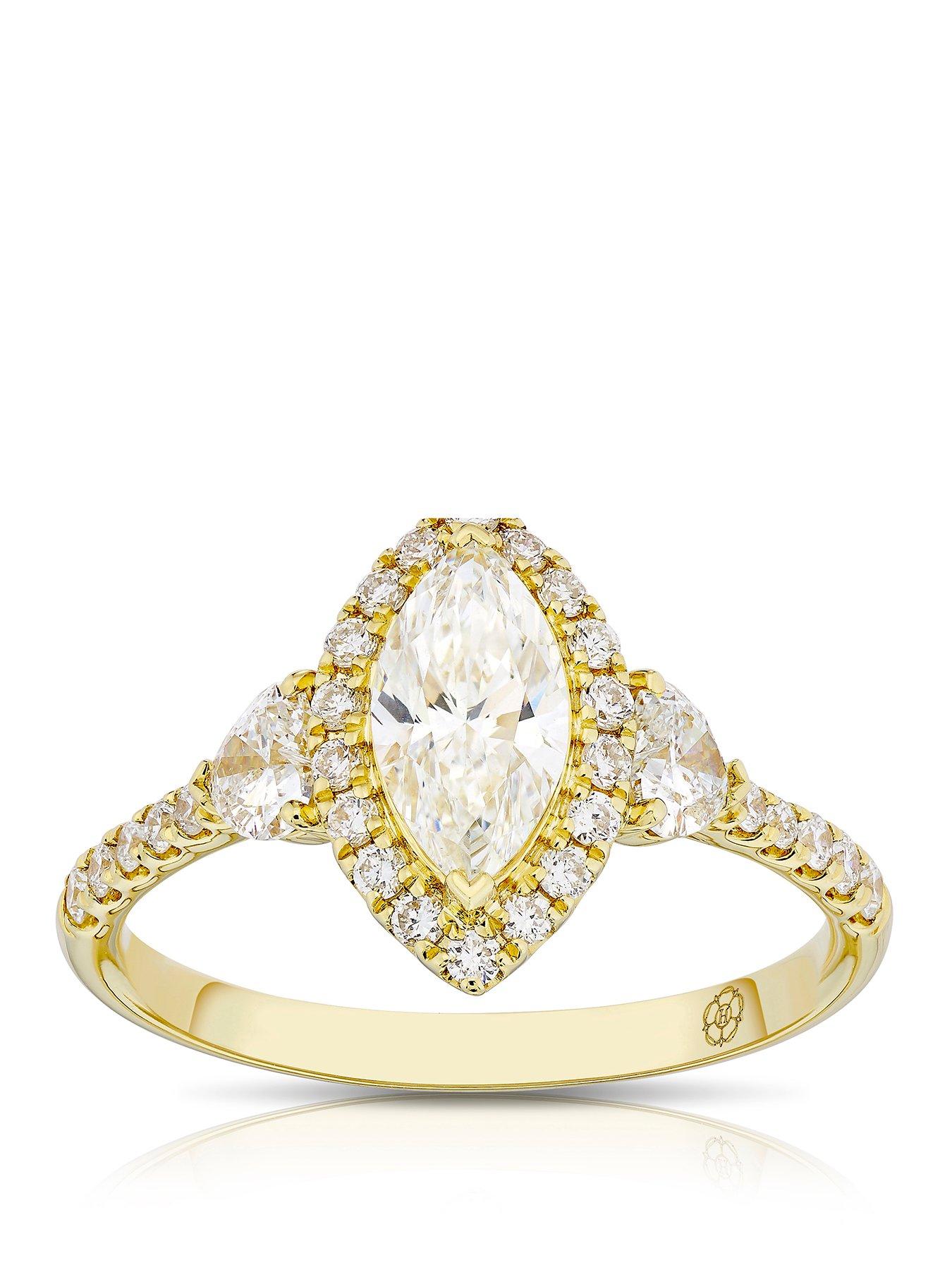 Image 1 of 7 of Harriet 14Ct Marquise Halo &amp; Heart Set Shoulders 1.25Ct Lab Grown Diamond Ring - Gold