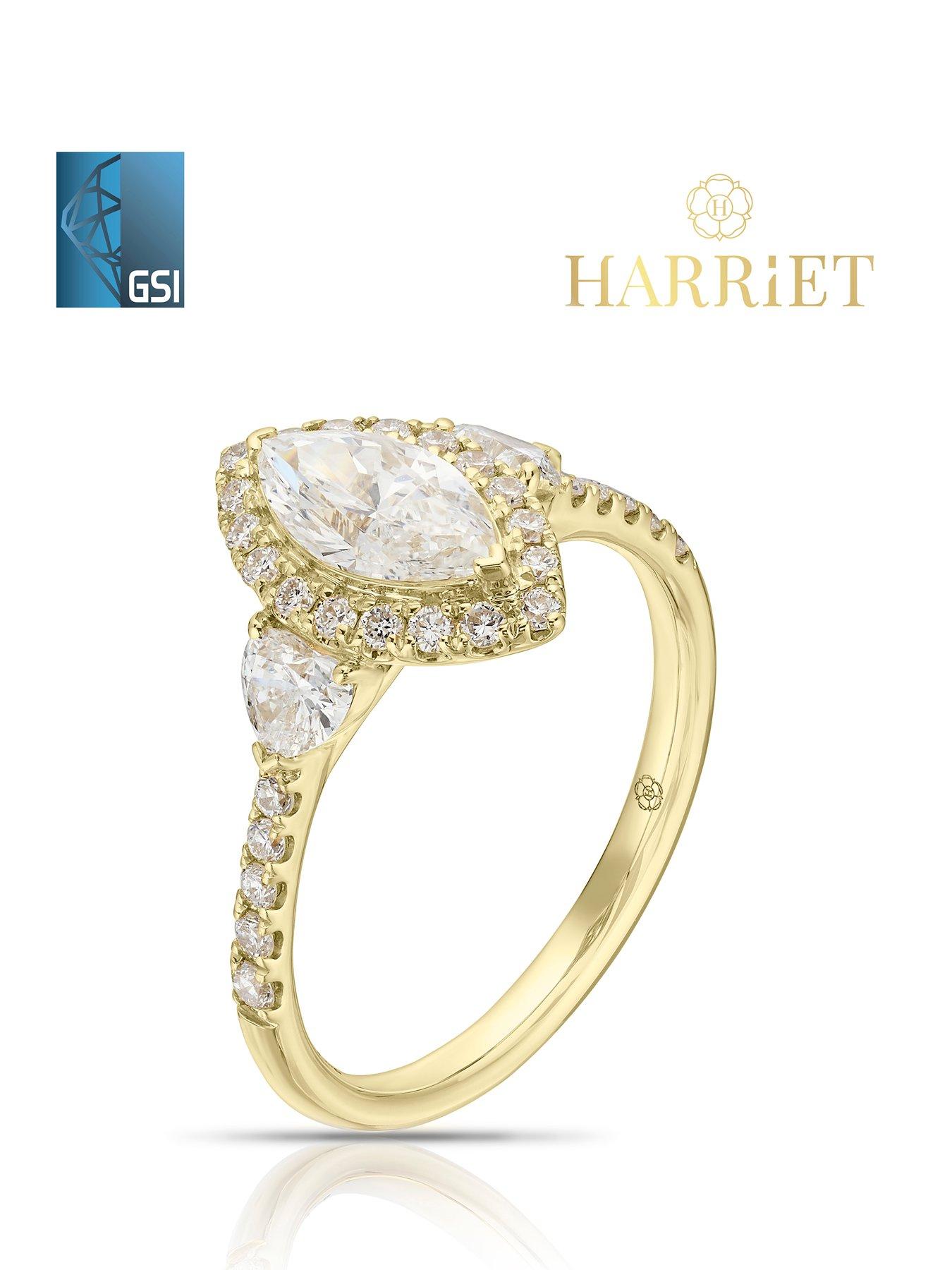 Image 2 of 7 of Harriet 14Ct Marquise Halo &amp; Heart Set Shoulders 1.25Ct Lab Grown Diamond Ring - Gold
