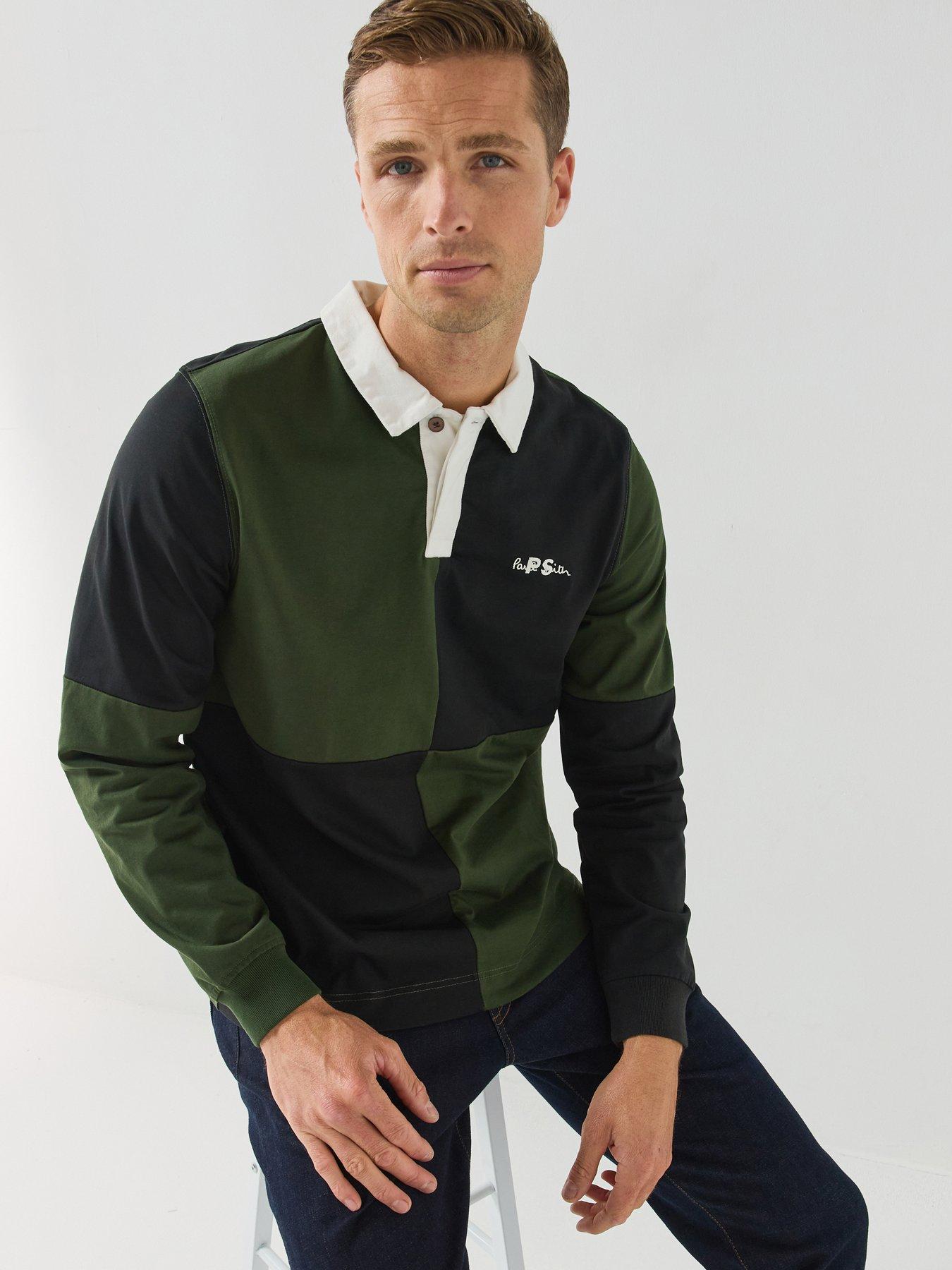 PS PAUL SMITH Mens Regular Fit Colour-Block Long Sleeve Polo Shirt, Black, Size L, Men