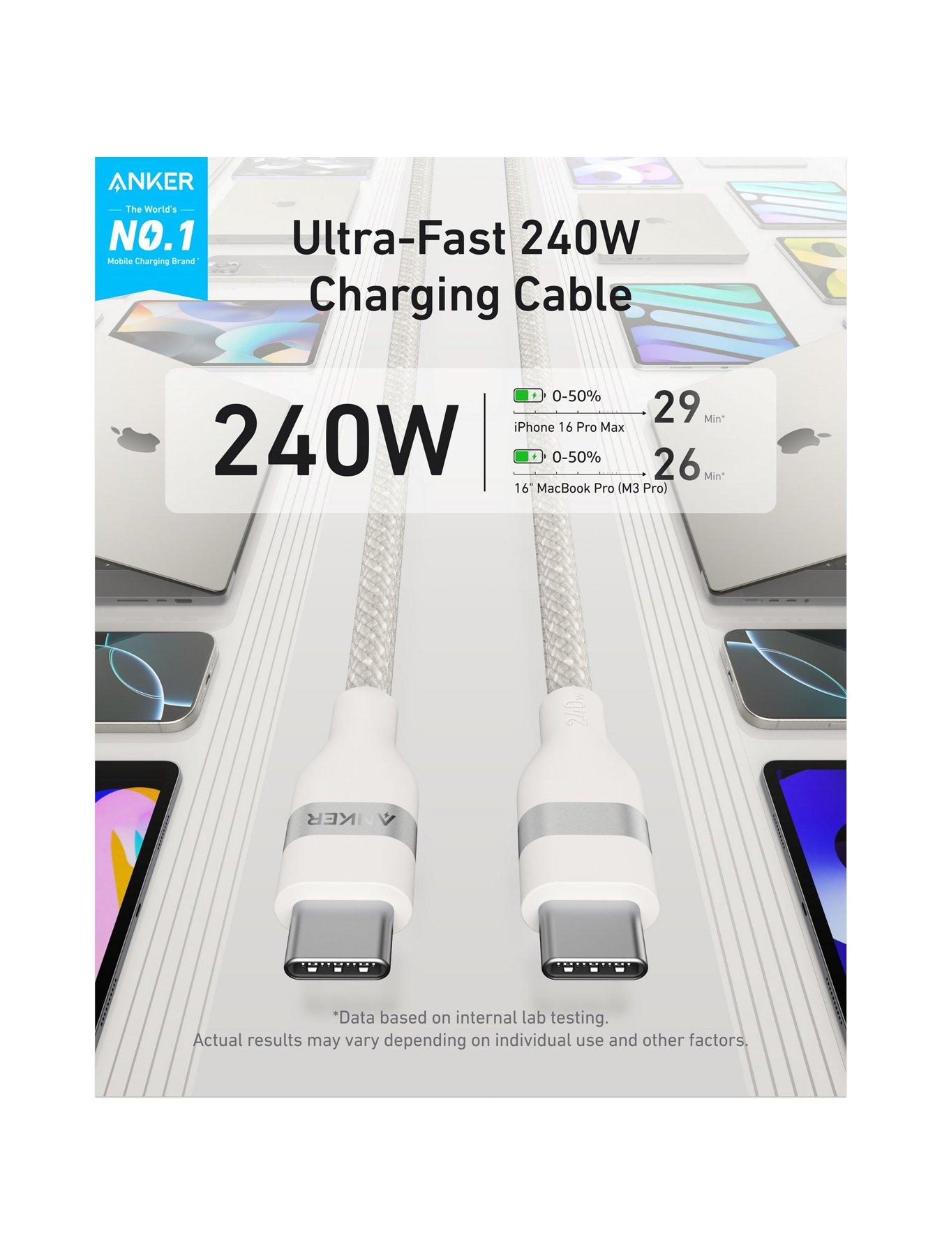 Image 3 of 7 of Anker USB-C to USB-C Braided Cable 1.8M, Super Fast 240W, White
