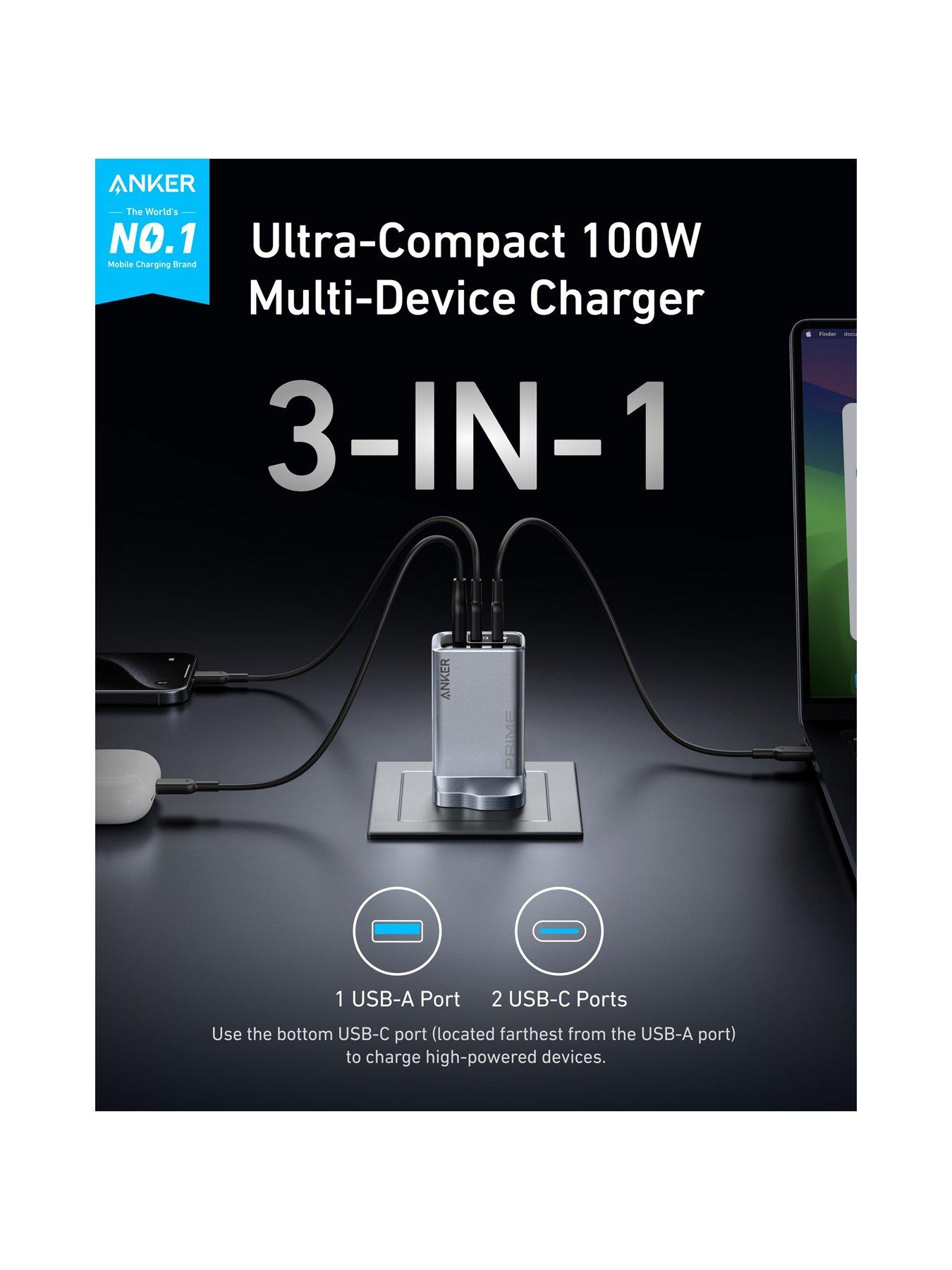 Image 3 of 7 of Anker Prime, USB-C 3-Port GaN Charger, 100W Fast Charging, Silver