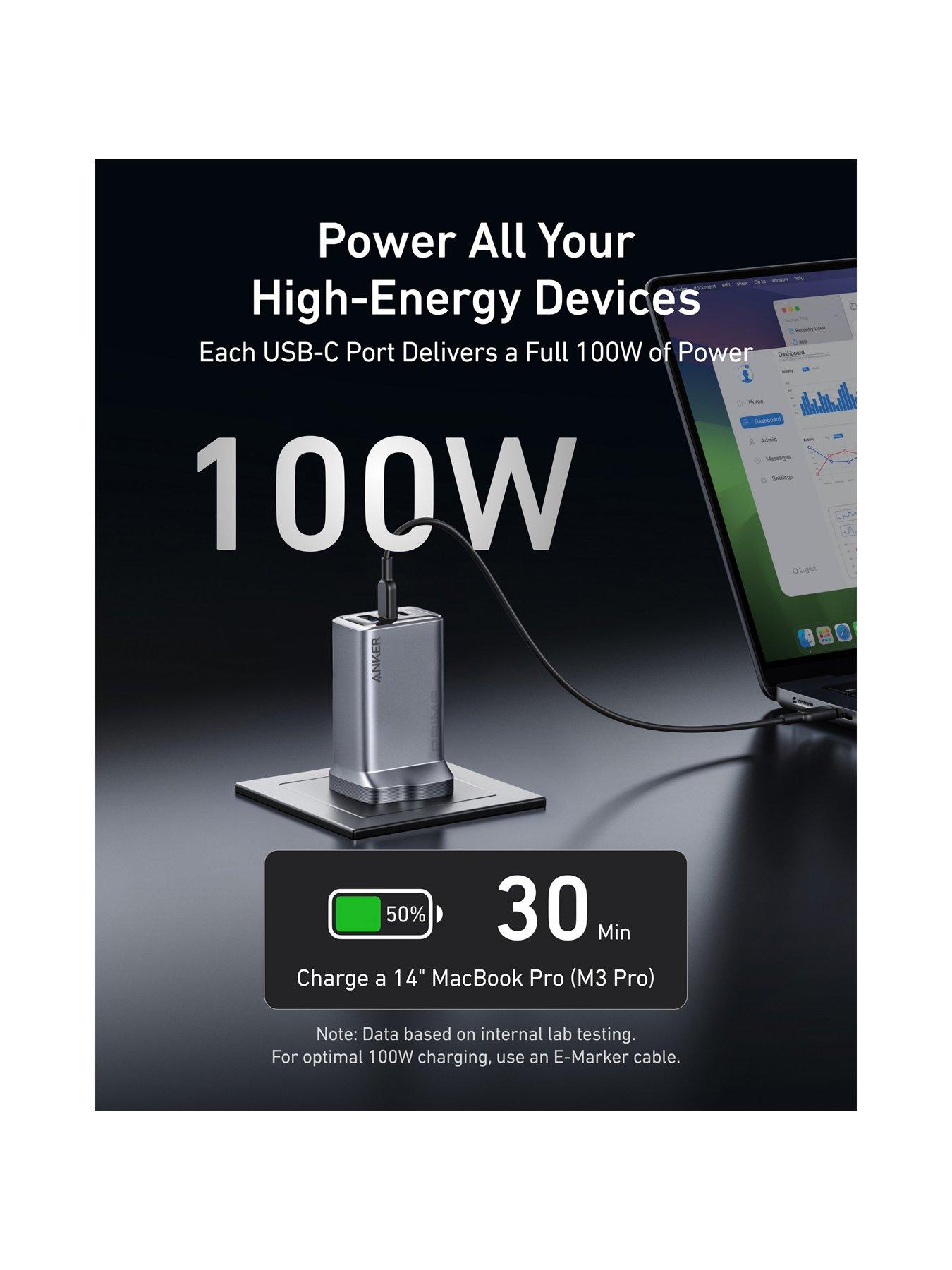 Image 4 of 7 of Anker Prime, USB-C 3-Port GaN Charger, 100W Fast Charging, Silver