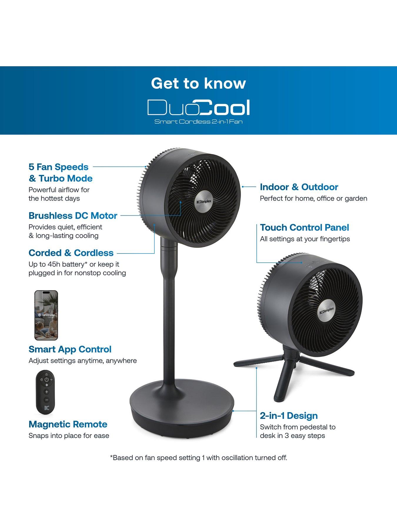 Dimplex DuoCool Cordless 2 in 1 Hybrid Pedestal/Desk Top Cooling Fan | Very