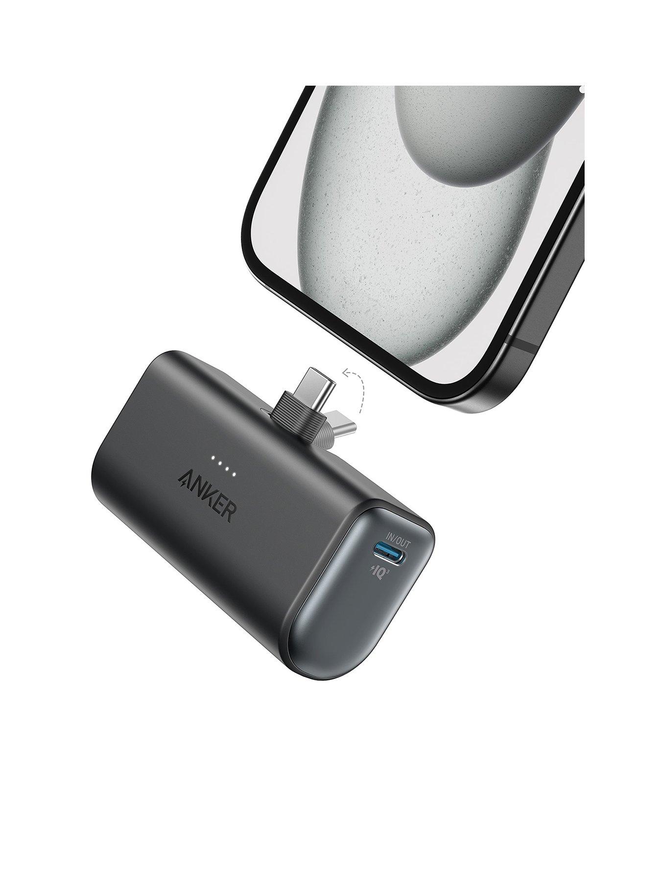 Anker Nano Power Bank, 5,000mAh Mini Portable Charger 22.5W Output with Built-In USB-C Connector, Black