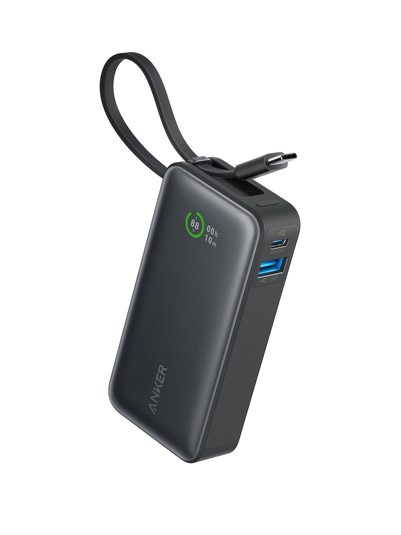 Anker Nano Power Bank, 10,000mAh Portable Charger 30W Output with Built-In USB-C Cable, Black