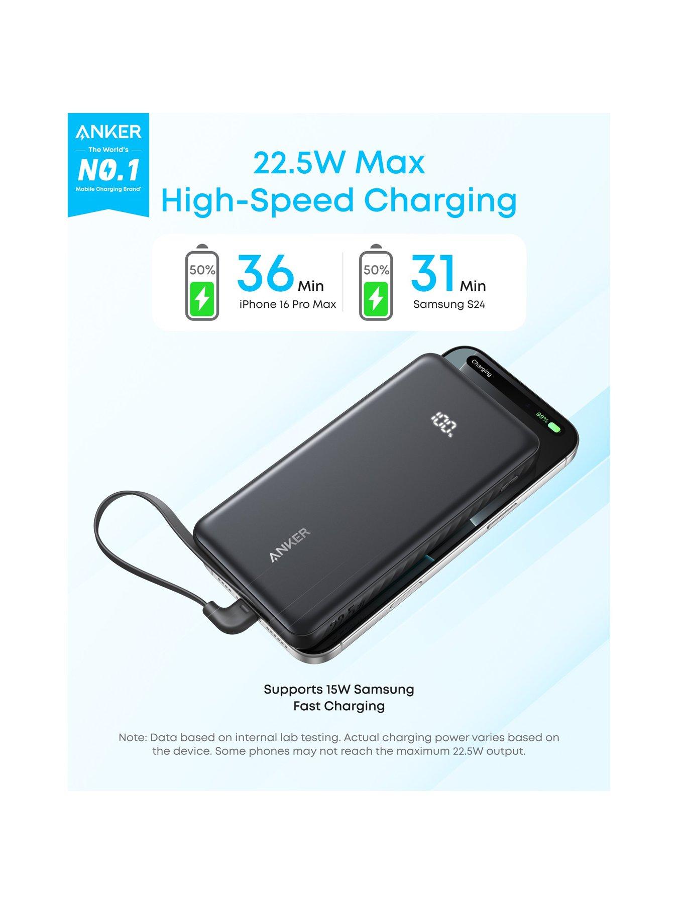 Anker Power Bank 10,000mAh 22.5W with Built-in USB-C Cable | Very