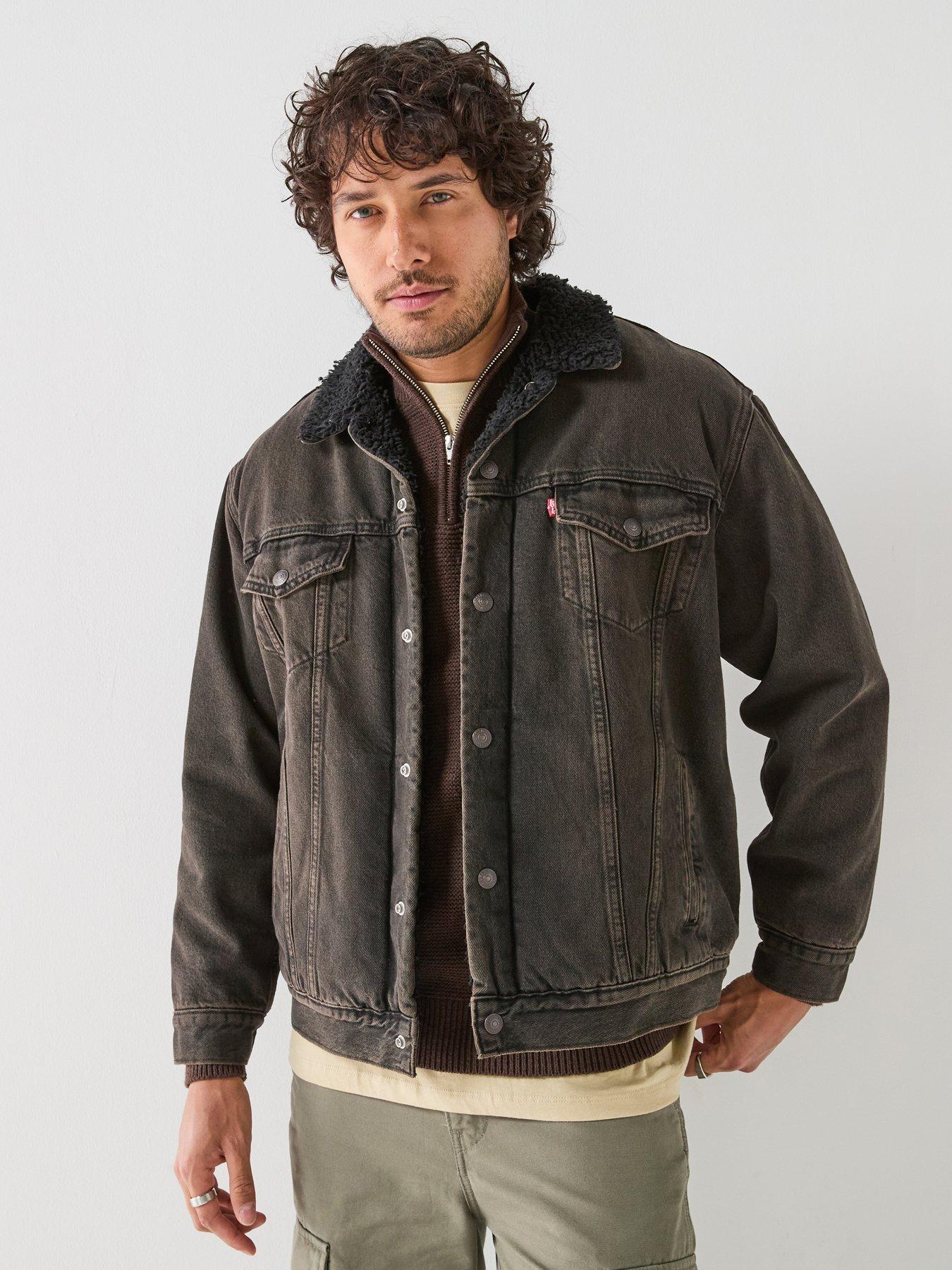 Levi's Mens Relaxed Fit Sherpa Trucker Jacket, Brown, Size L, Men