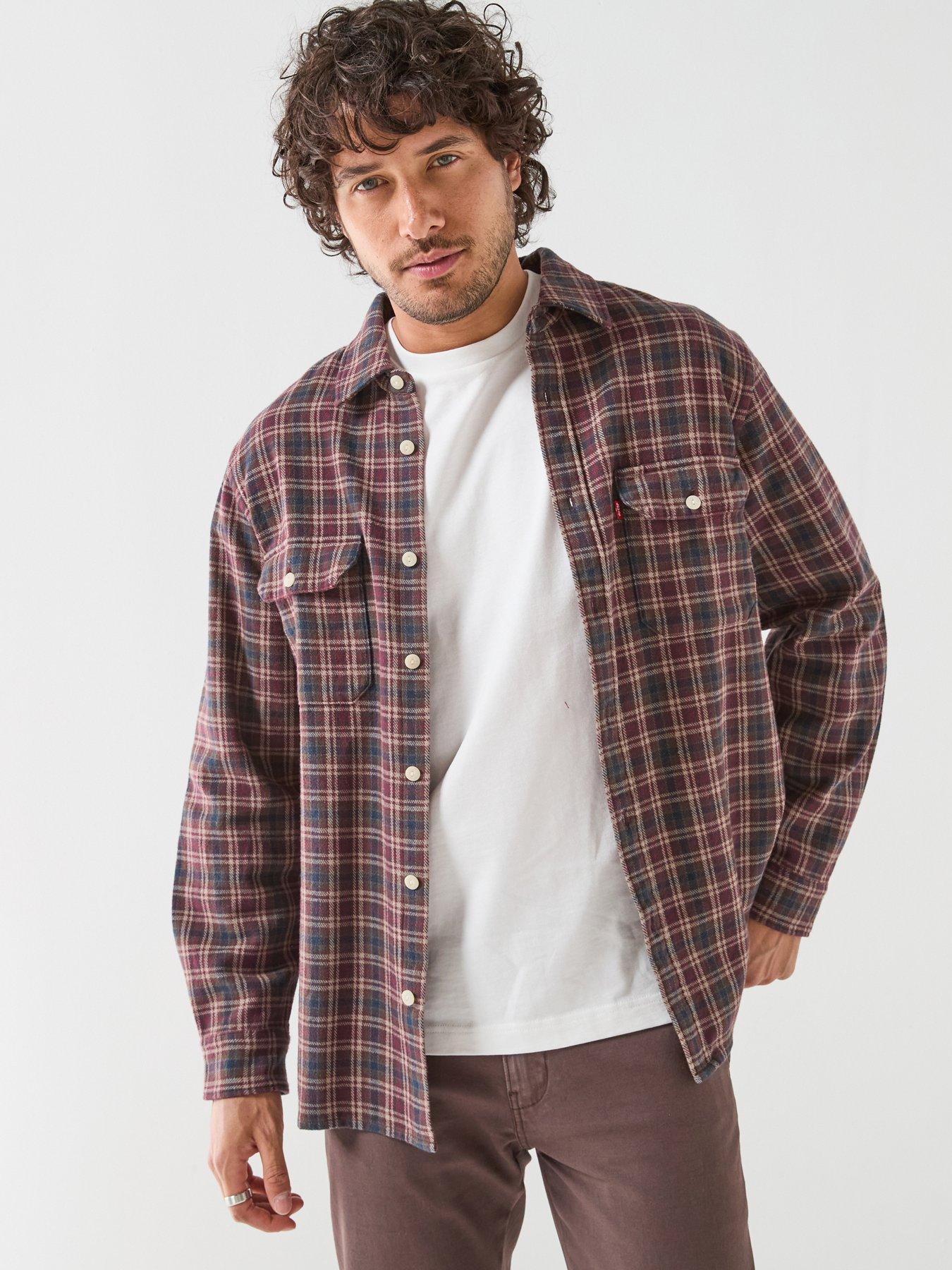 Image 1 of 6 of Levi's Mens Jackson Worker Brushed Check Flannel Shirt - Red