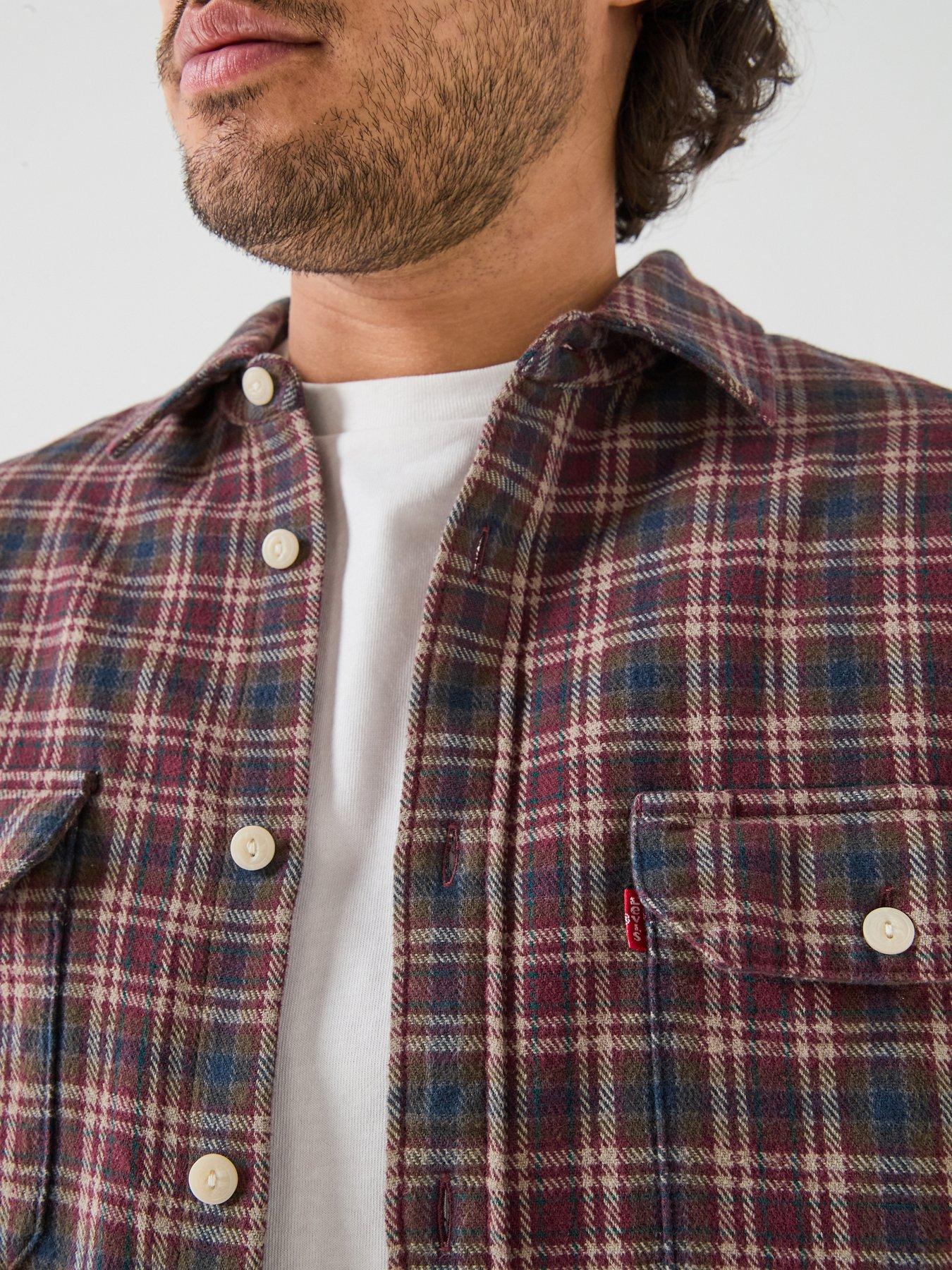 Image 4 of 6 of Levi's Mens Jackson Worker Brushed Check Flannel Shirt - Red
