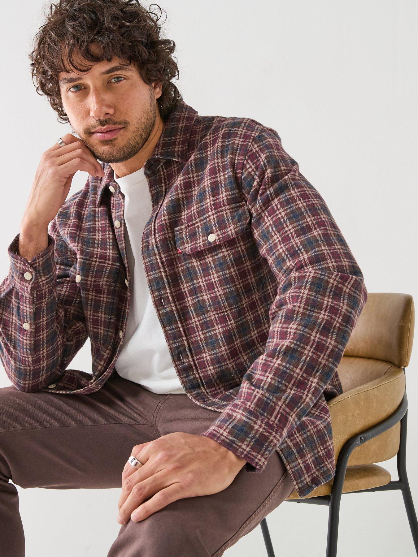 Image 6 of 6 of Levi's Mens Jackson Worker Brushed Check Flannel Shirt - Red