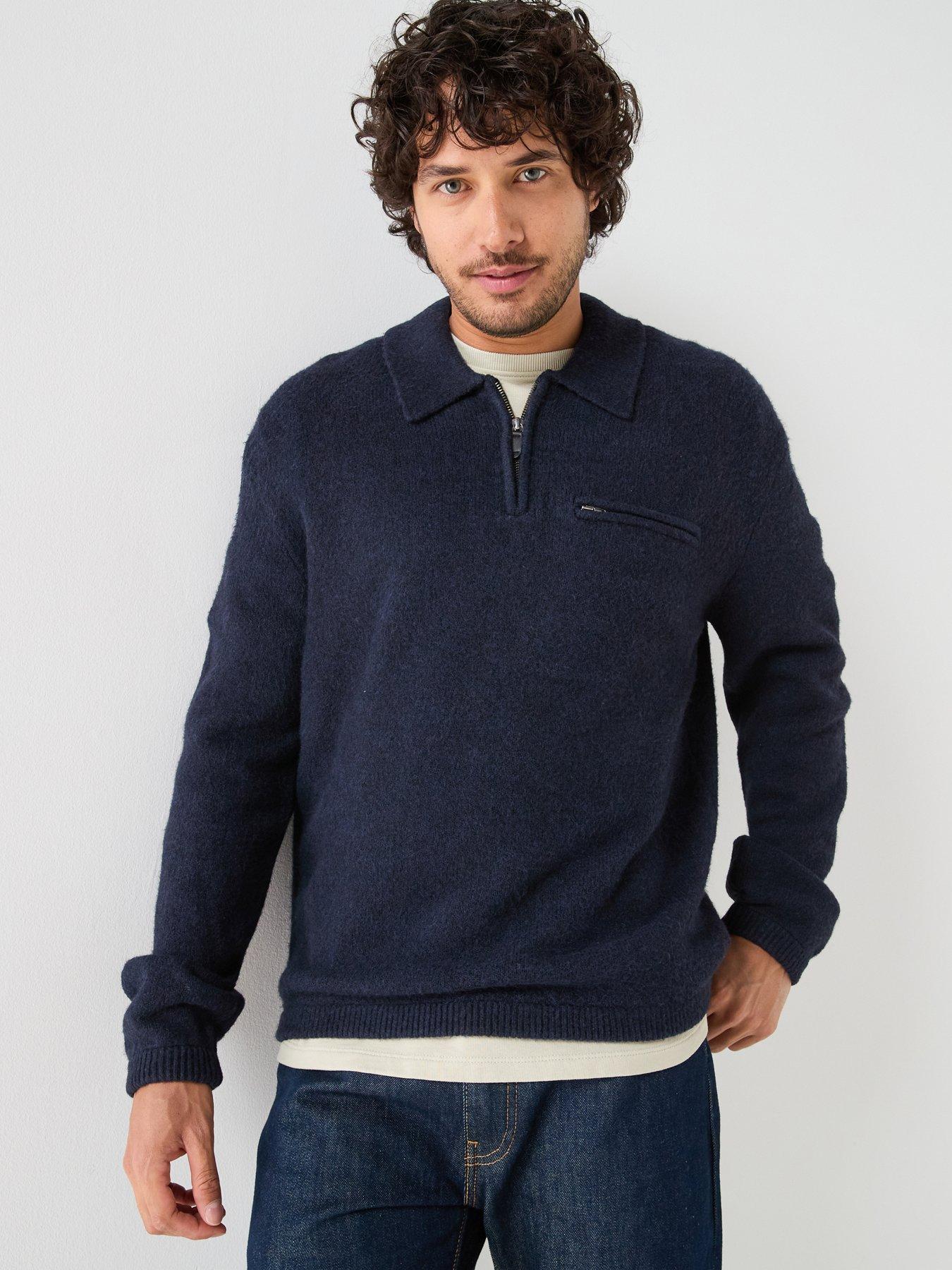 Image 1 of 6 of Levi's Levi's Boulder Collared 1/4 Knitted Jumper - Navy