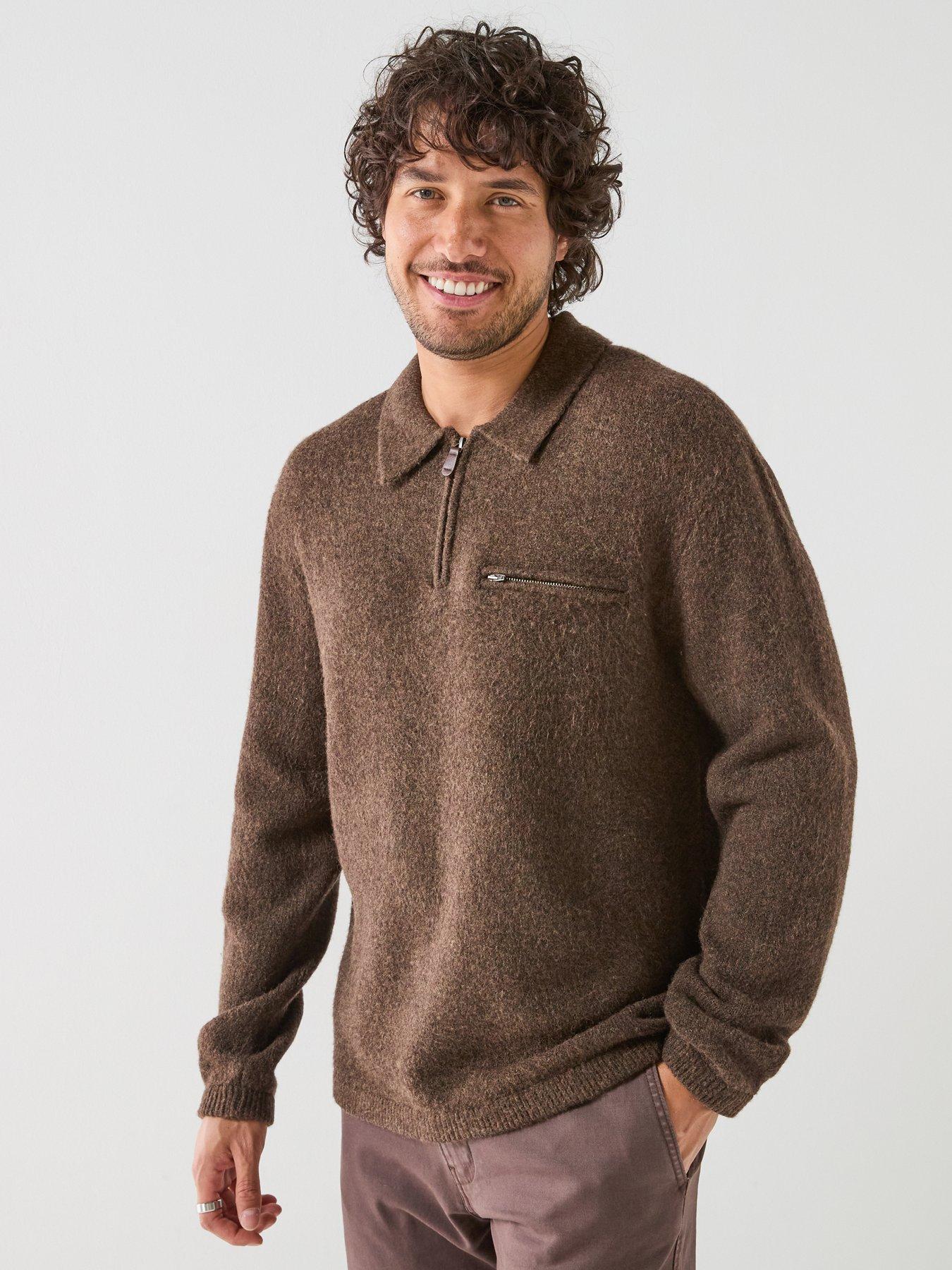 Image 1 of 6 of Levi's Levi's Boulder Collared 1/4 Knitted Jumper - Brown