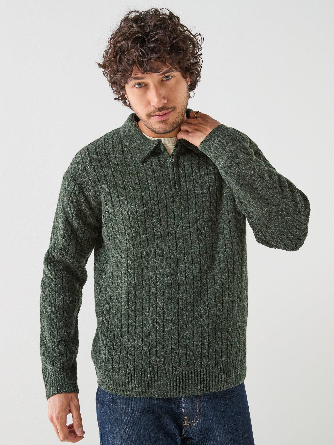 Image 1 of 6 of Levi's Levi's Mason Collared Cable 1/4 Knitted Jumper - Green