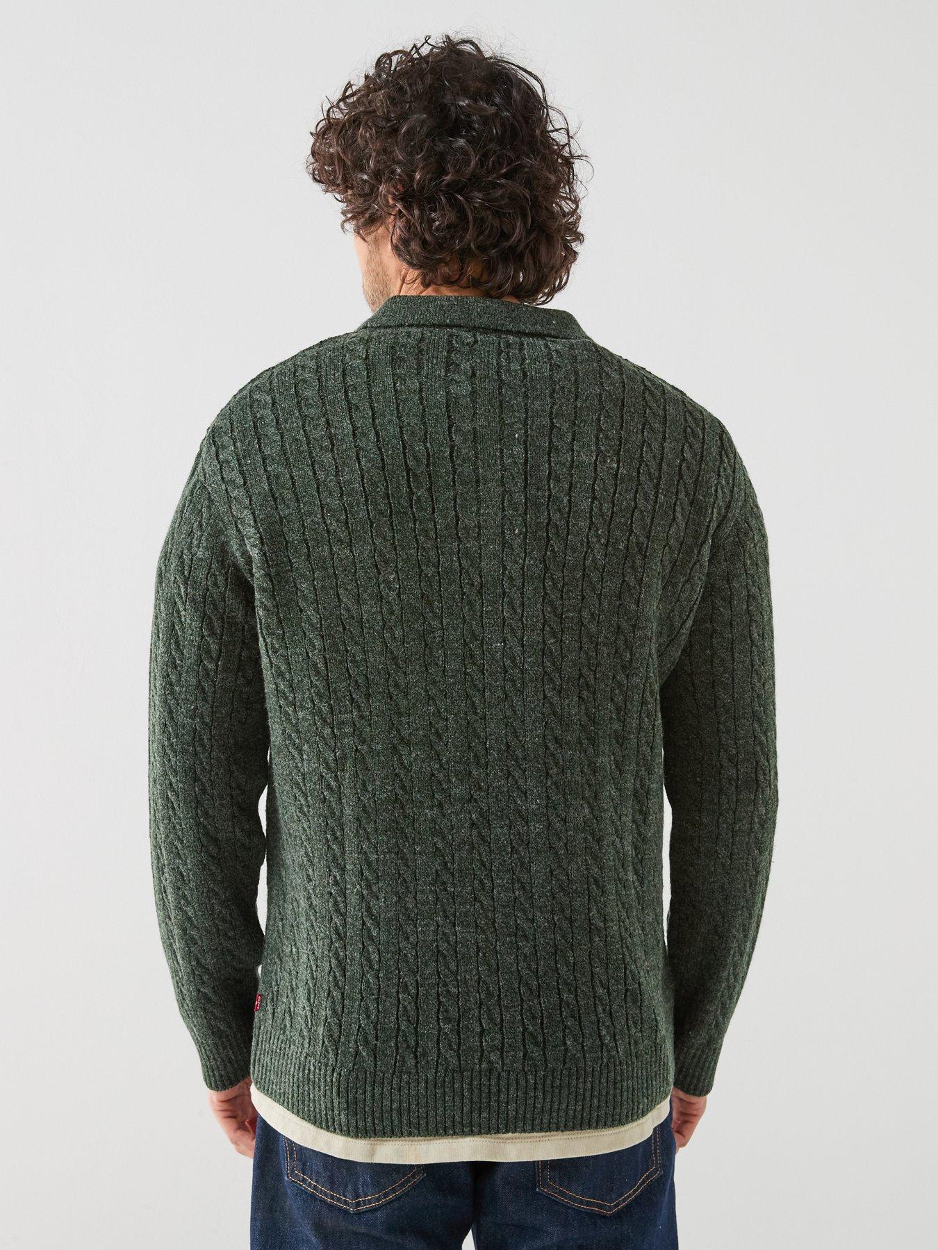 Image 2 of 6 of Levi's Levi's Mason Collared Cable 1/4 Knitted Jumper - Green