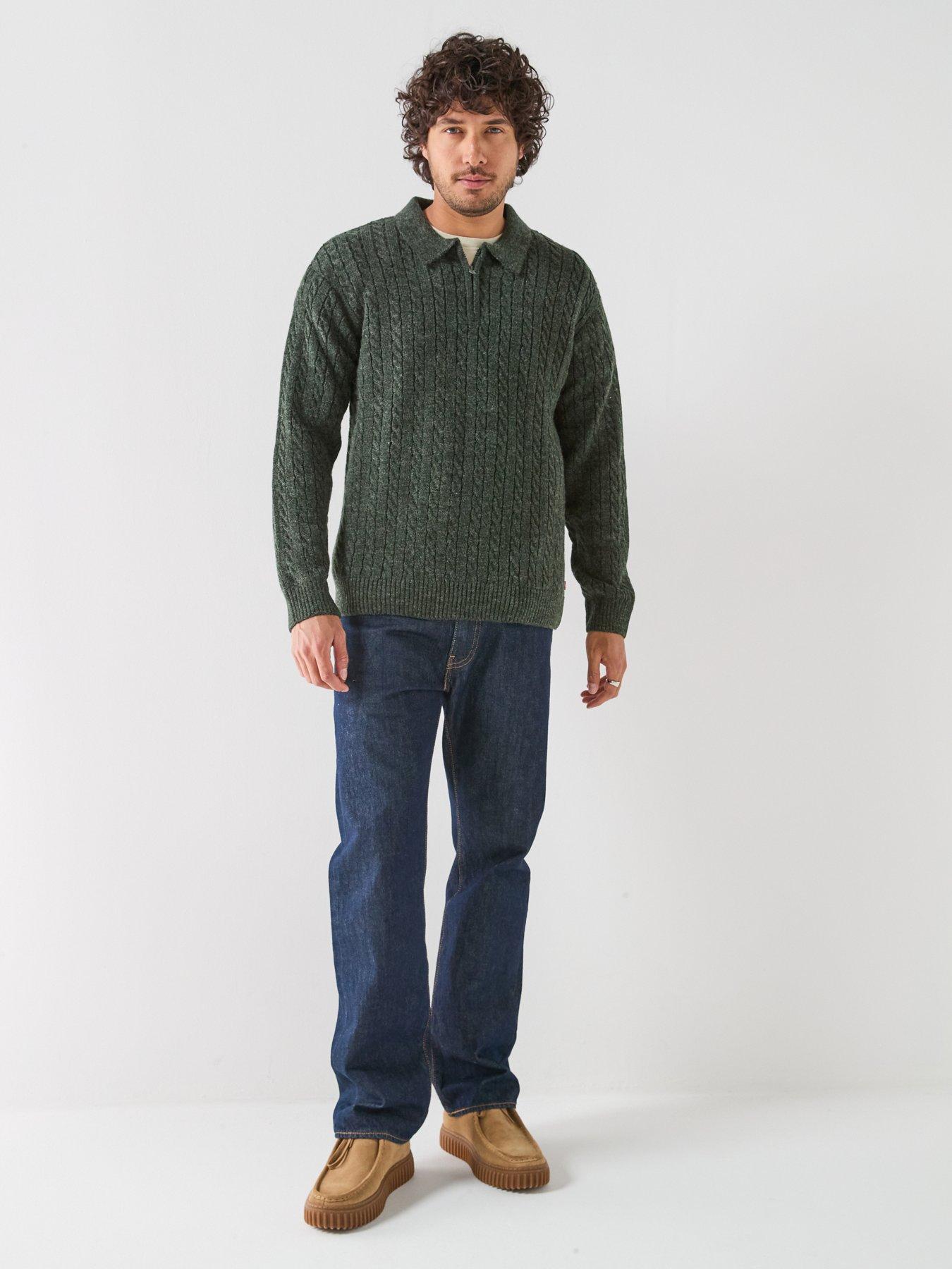 Image 3 of 6 of Levi's Levi's Mason Collared Cable 1/4 Knitted Jumper - Green