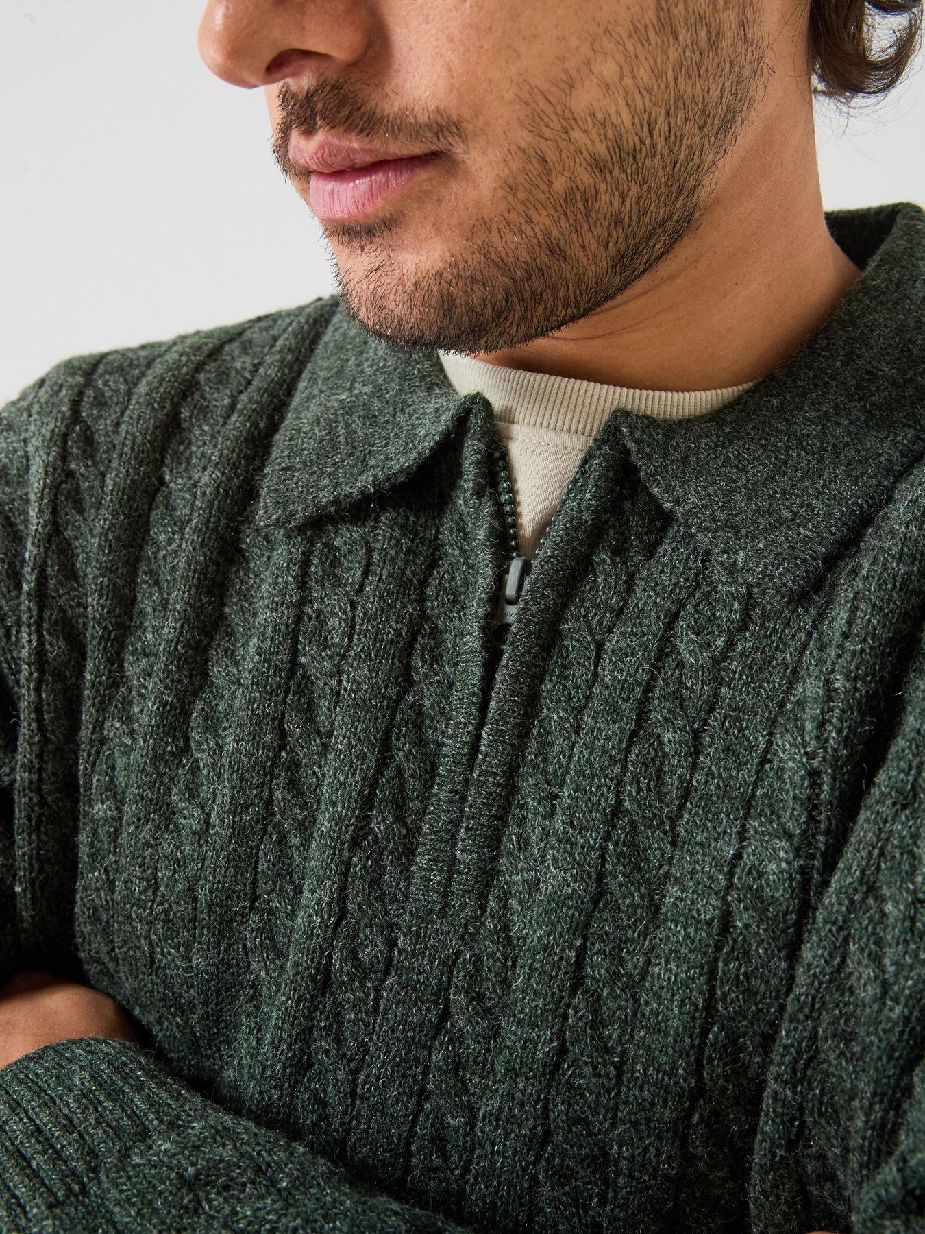 Image 4 of 6 of Levi's Levi's Mason Collared Cable 1/4 Knitted Jumper - Green