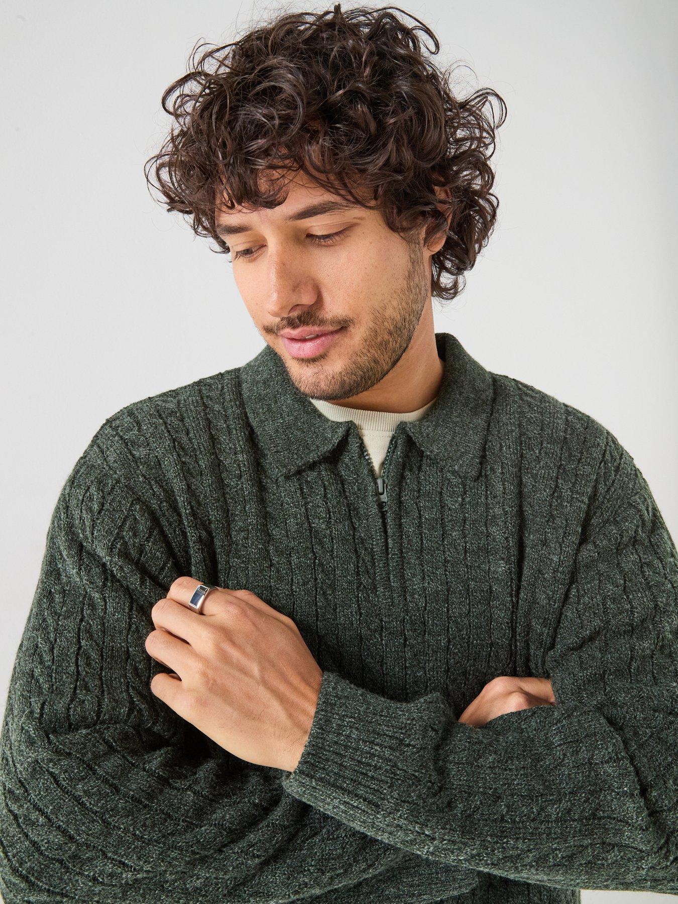 Image 5 of 6 of Levi's Levi's Mason Collared Cable 1/4 Knitted Jumper - Green