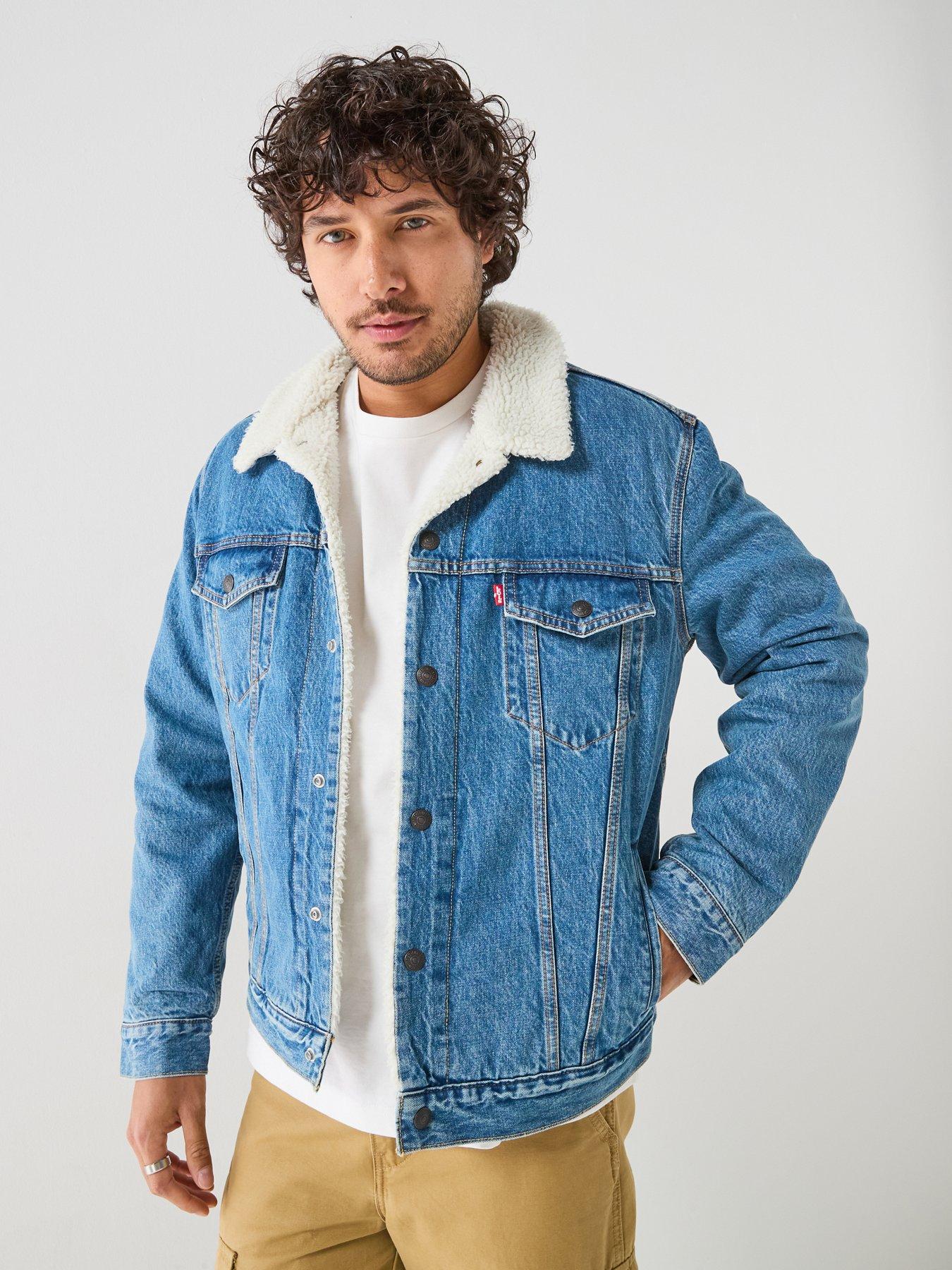 Image 1 of 6 of Levi's Mens Type 3 Sherpa Lined Button Front Denim Jacket - Blue