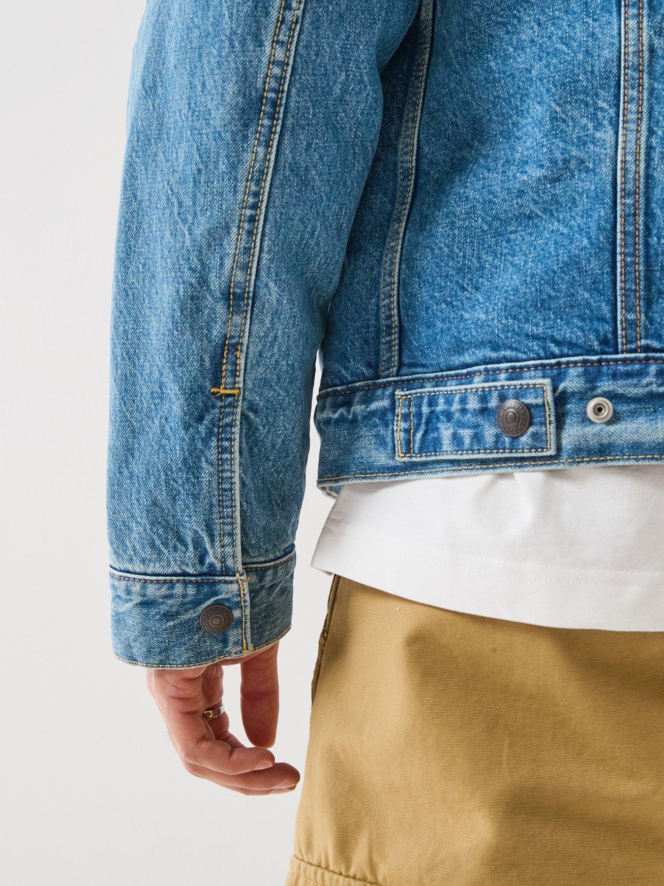 Image 6 of 6 of Levi's Mens Type 3 Sherpa Lined Button Front Denim Jacket - Blue