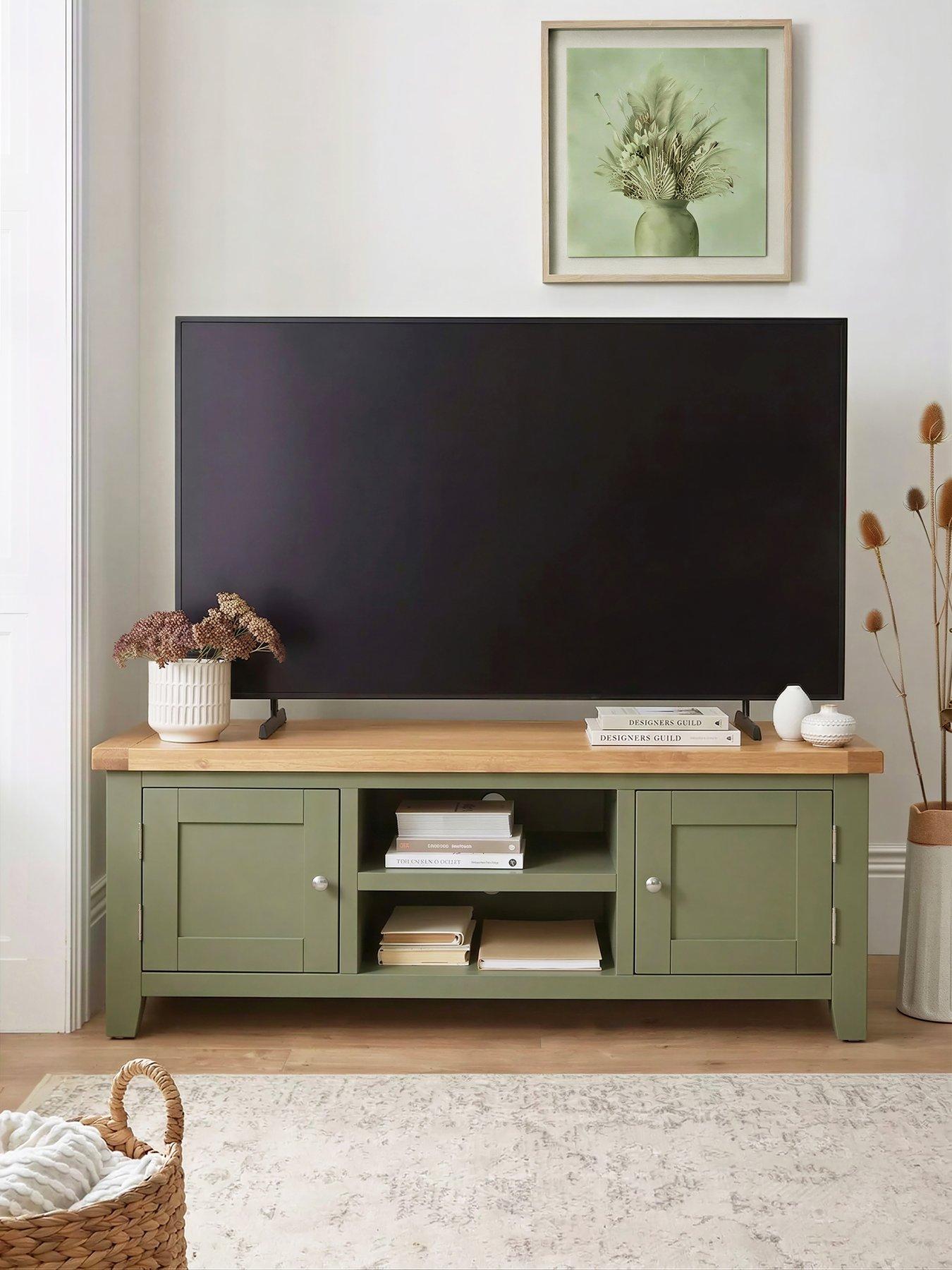 Image 1 of 6 of The Very Collection Hamilton Ready Assembled 2 Door TV Unit - fits up to 55 inch TV - contains Solid Wood - Green/Oak