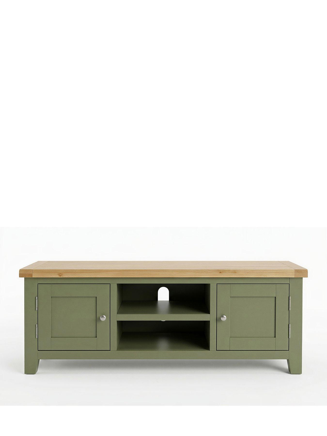 Image 2 of 6 of The Very Collection Hamilton Ready Assembled 2 Door TV Unit - fits up to 55 inch TV - contains Solid Wood - Green/Oak