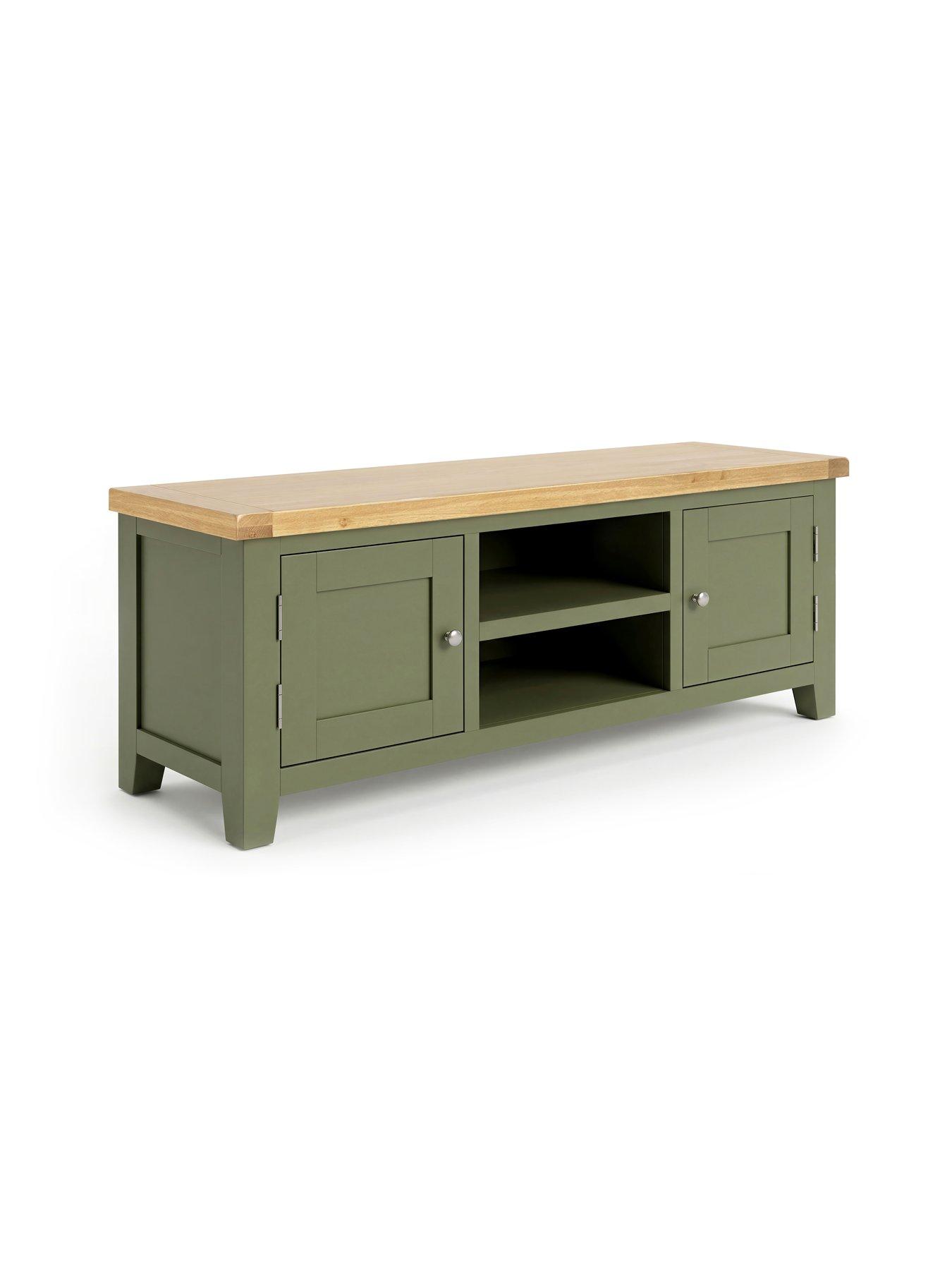 Image 3 of 6 of The Very Collection Hamilton Ready Assembled 2 Door TV Unit - fits up to 55 inch TV - contains Solid Wood - Green/Oak