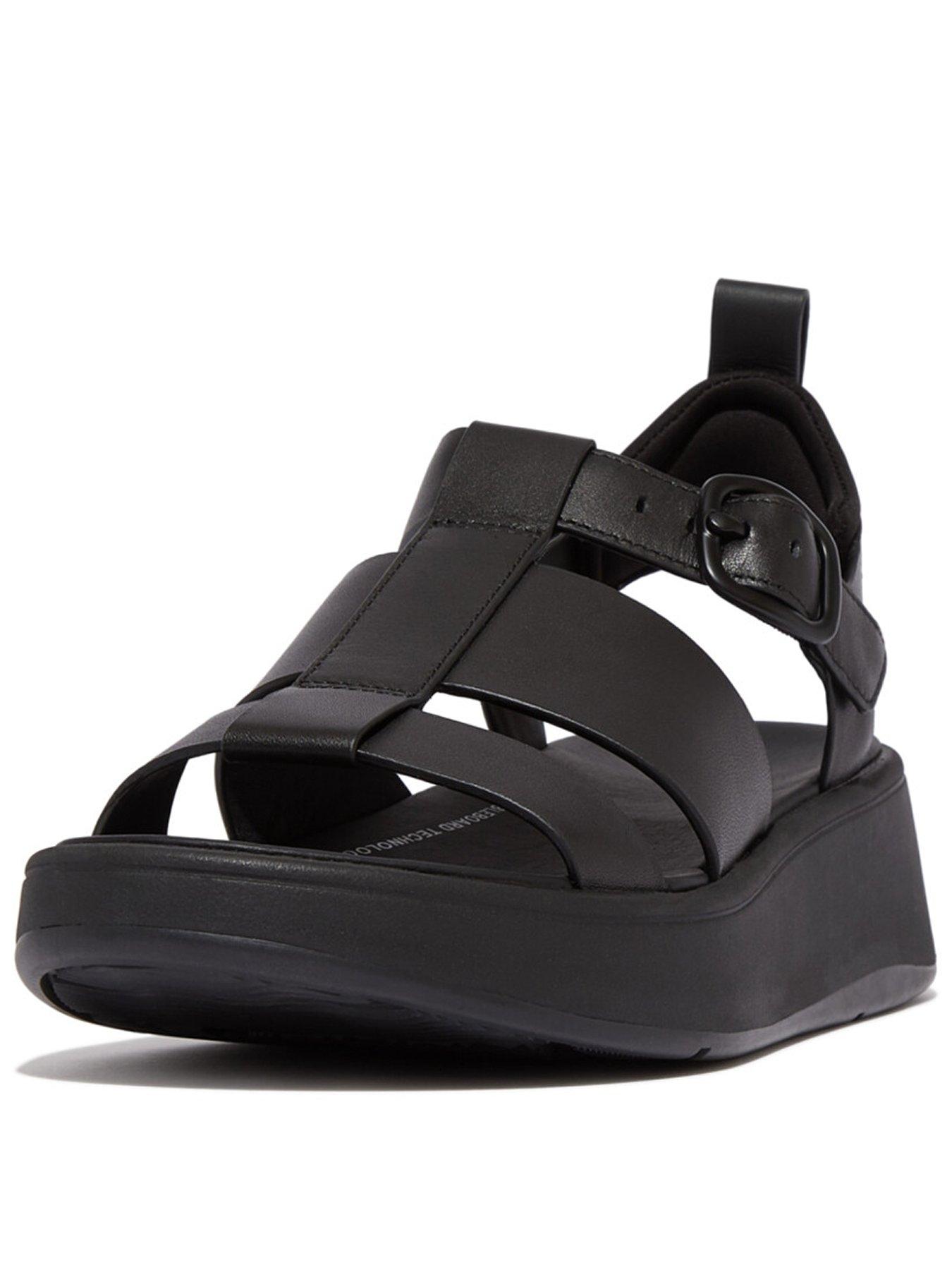 FitFlop F-Mode Leather Flatform Fisherman Sandals - Black