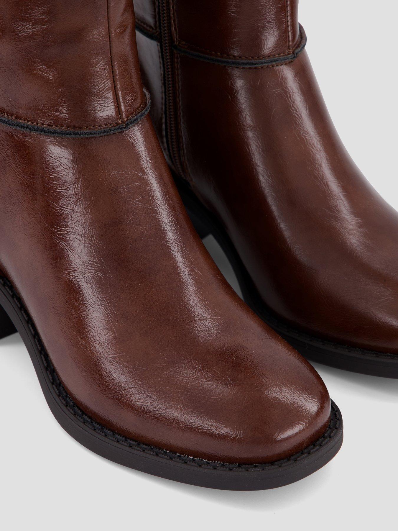Image 5 of 7 of The Very Collection Womens Wide Fit Block Heel Buckle Strap Knee High Boots - Dark Tan