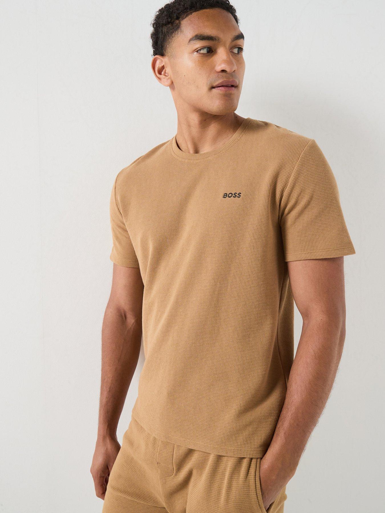BOSS Regular Fit Waffle Loungewear T-Shirt, Light Beige, Size 2Xl, Men