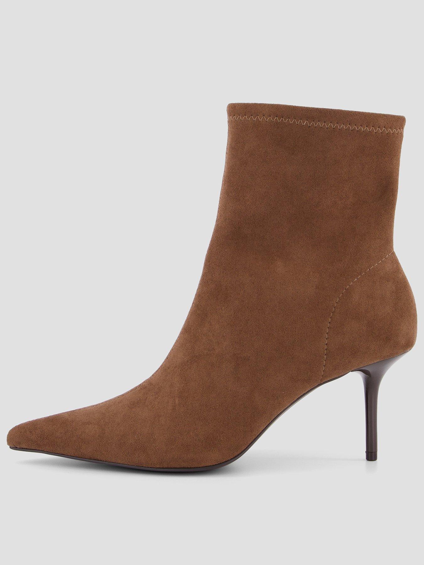 Image 1 of 7 of The Very Collection Womens Real Suede Pointed Slim Heel Ankle Boots - Tan