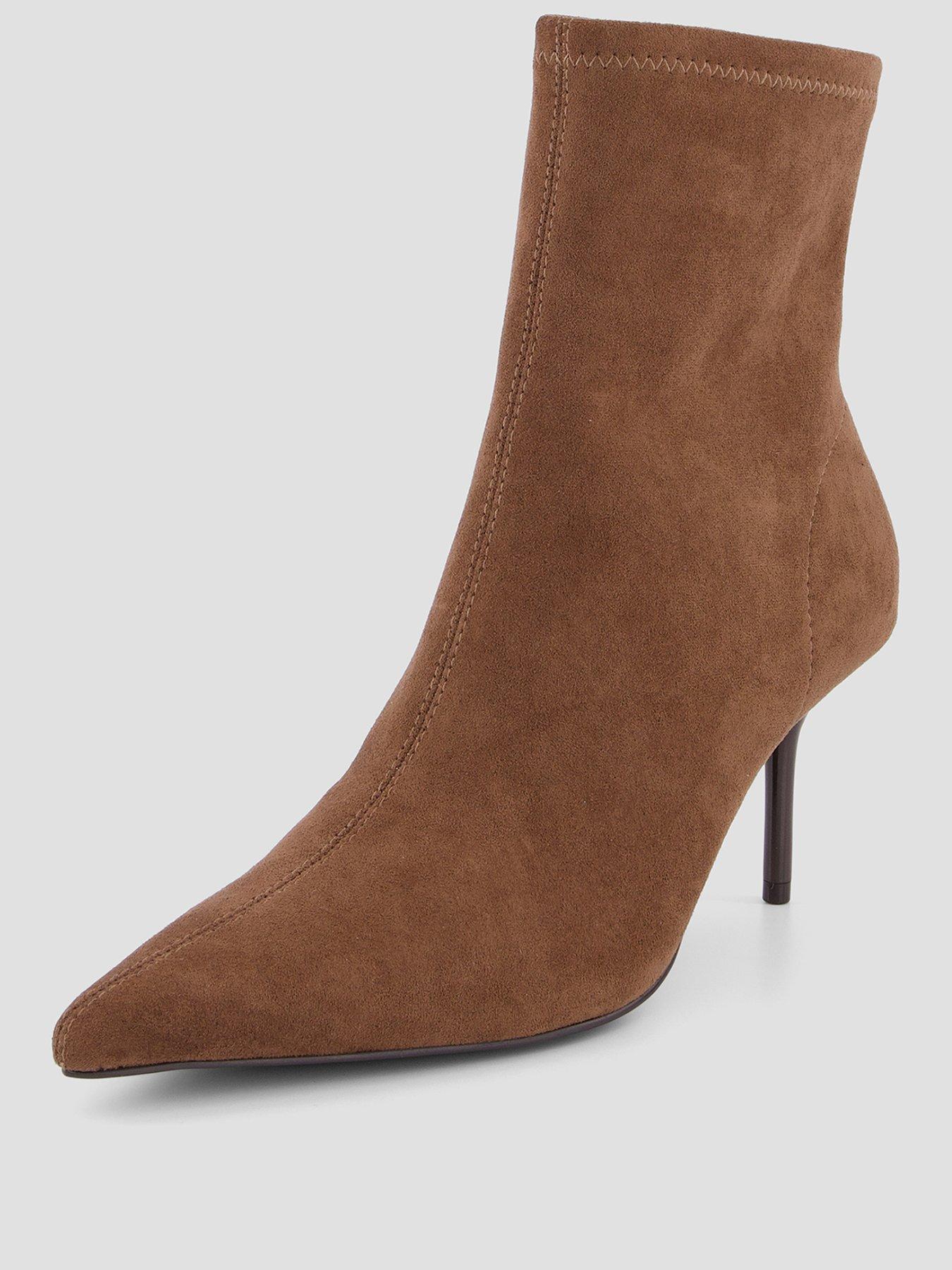 Image 2 of 7 of The Very Collection Womens Real Suede Pointed Slim Heel Ankle Boots - Tan