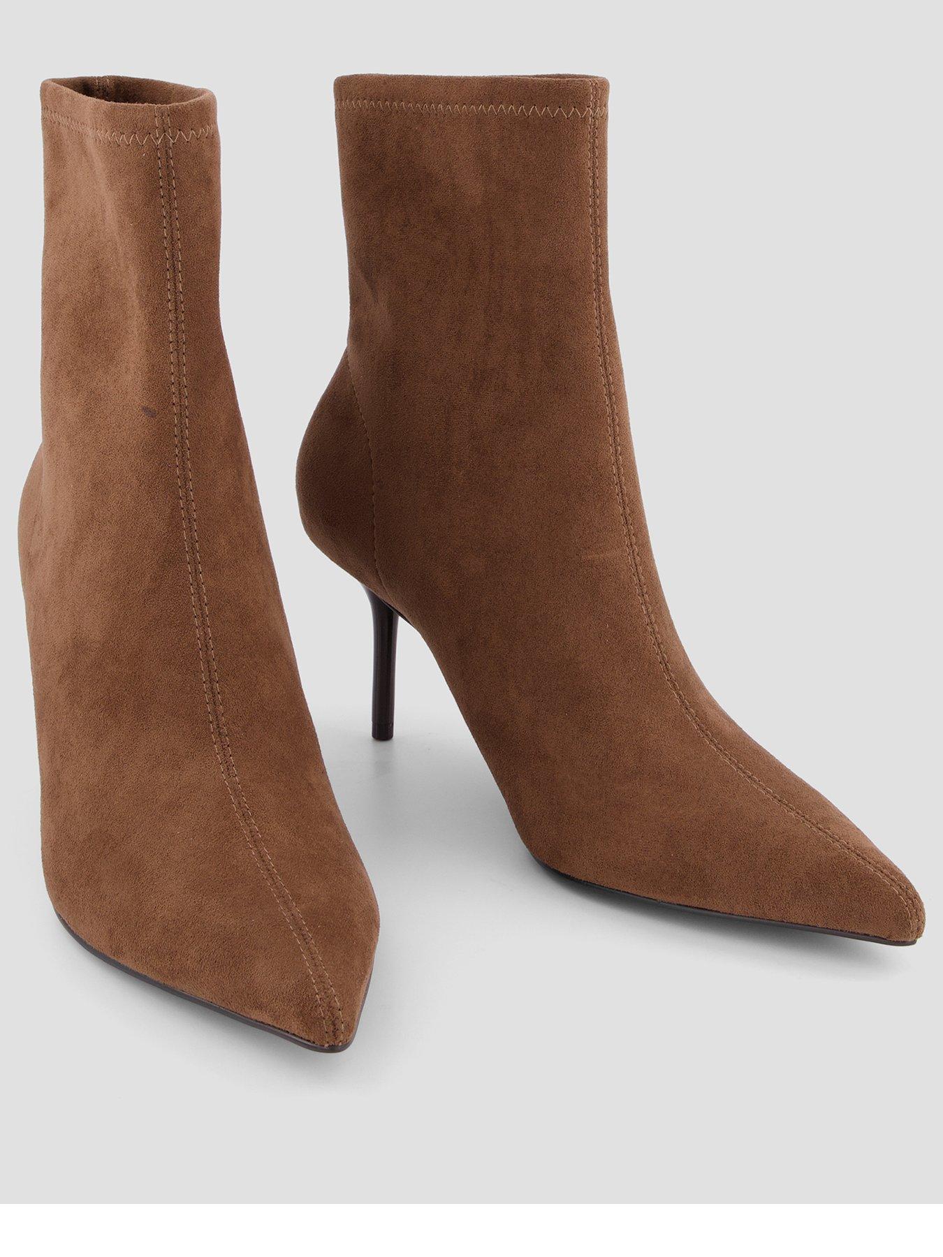 Image 3 of 7 of The Very Collection Womens Real Suede Pointed Slim Heel Ankle Boots - Tan