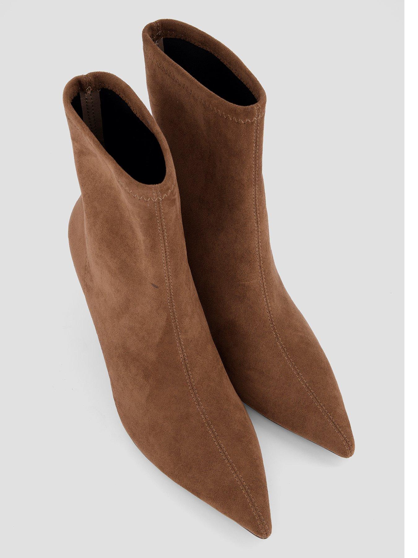 Image 4 of 7 of The Very Collection Womens Real Suede Pointed Slim Heel Ankle Boots - Tan