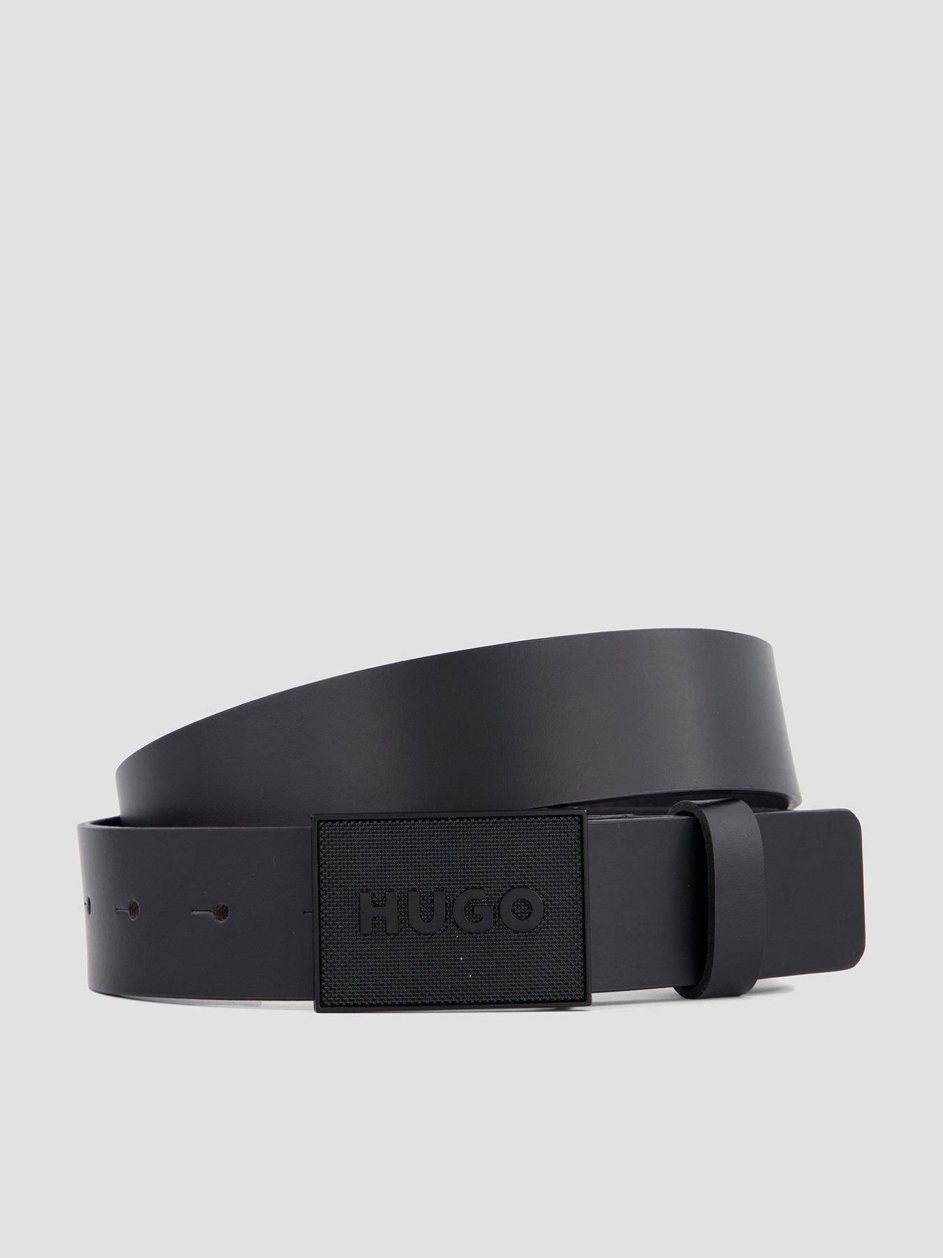 HUGO Gethon Tonal Plaque Leather Belt - Black