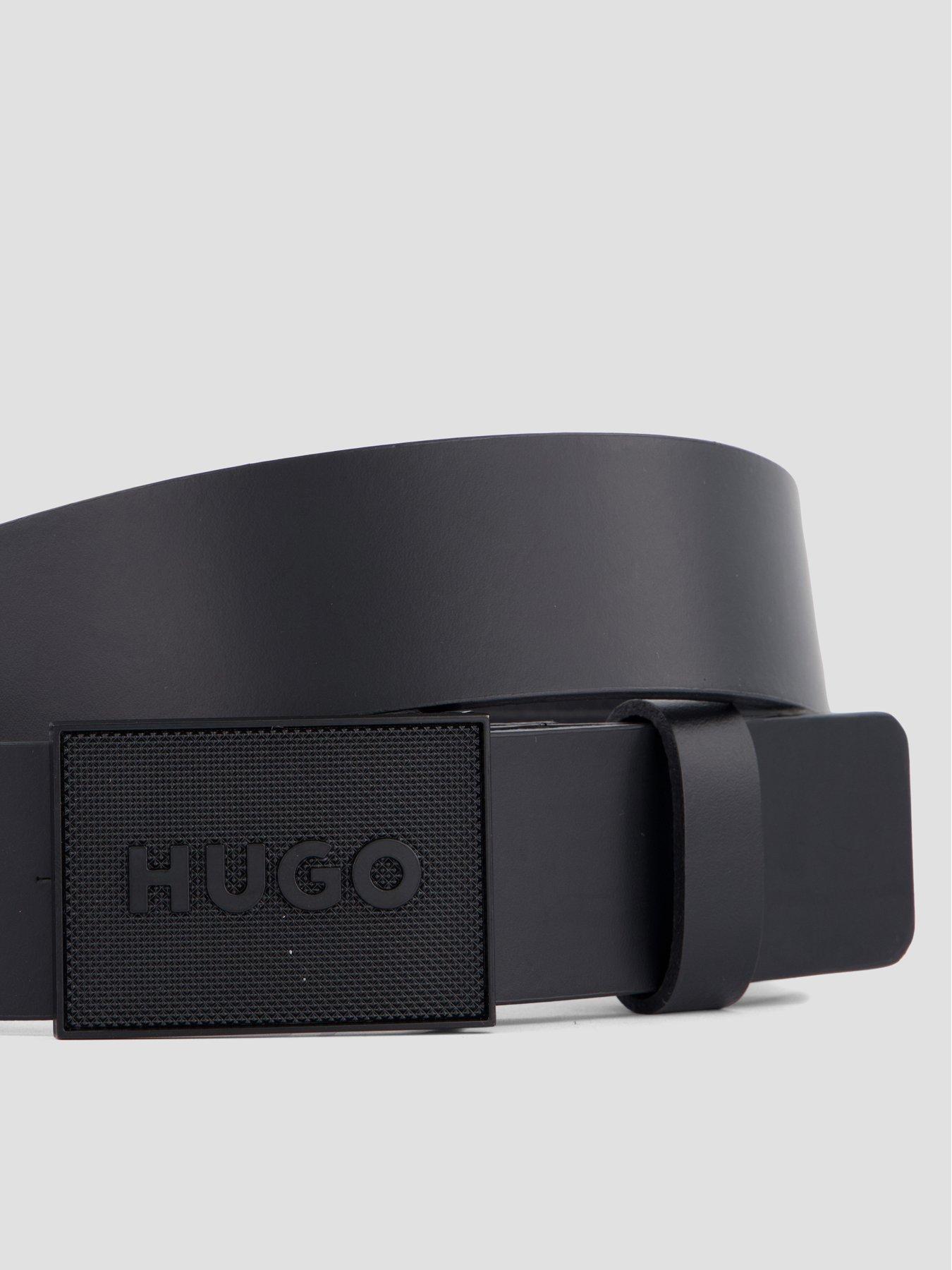 Image 2 of 4 of HUGO Gethon Tonal Plaque Leather Belt - Black