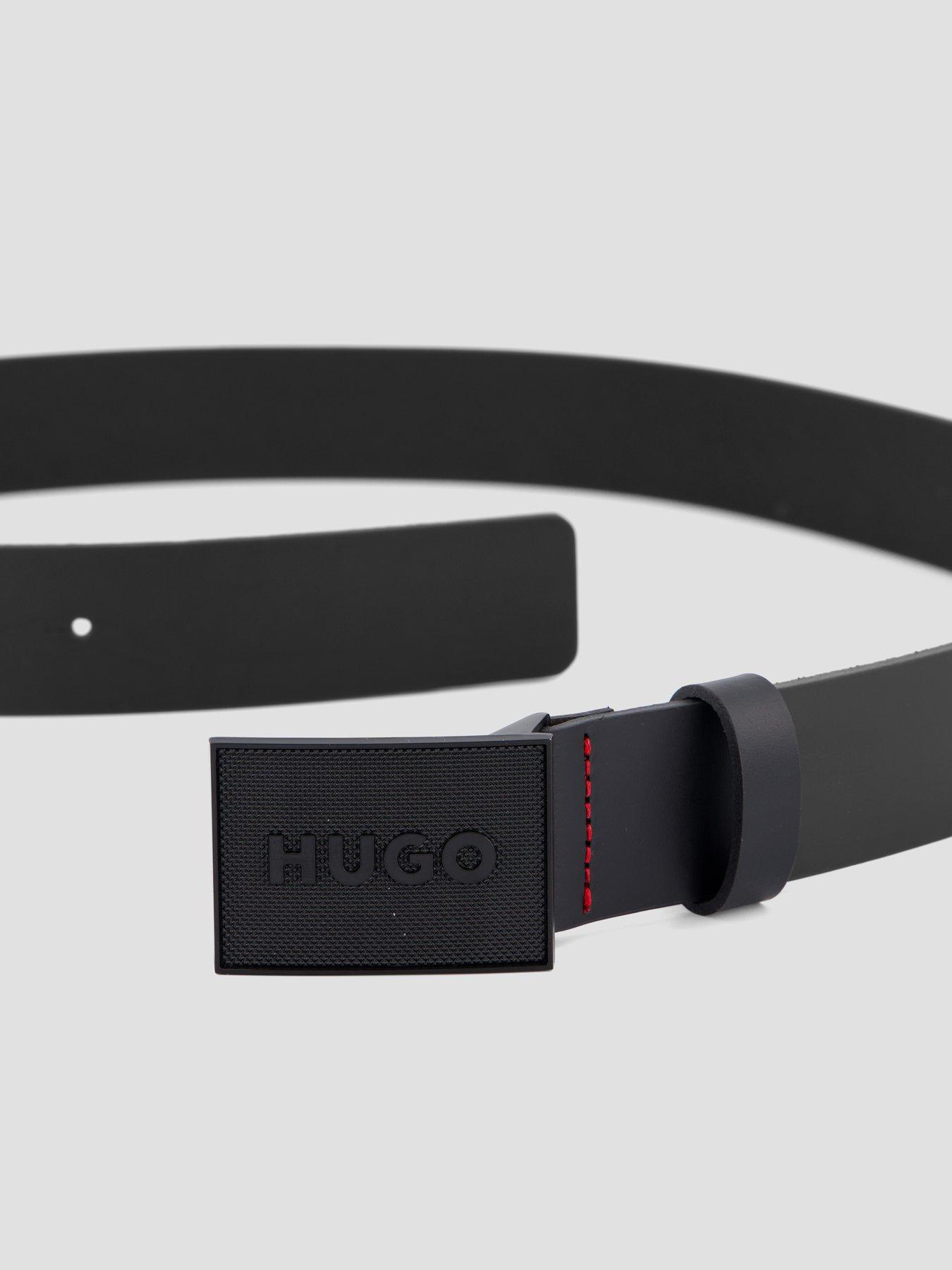 Image 3 of 4 of HUGO Gethon Tonal Plaque Leather Belt - Black