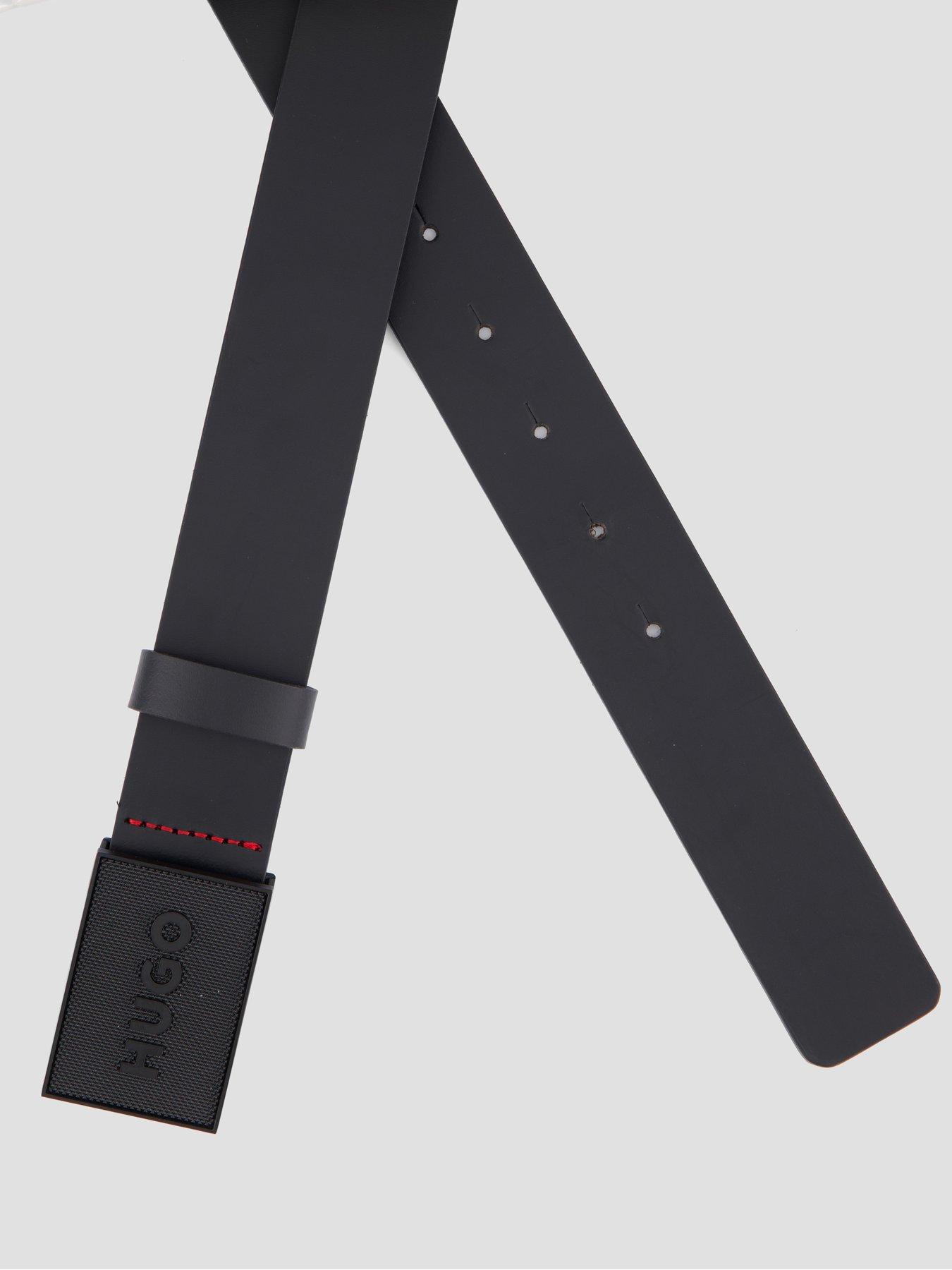 Image 4 of 4 of HUGO Gethon Tonal Plaque Leather Belt - Black